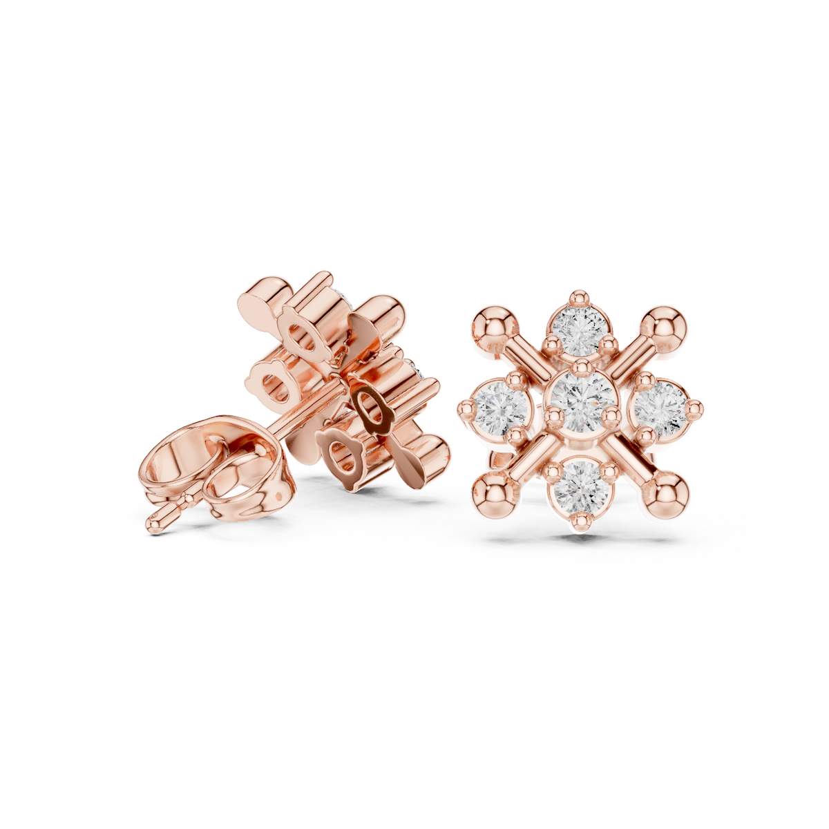 أقراط بتجمّع ألماس على شكل برسيم ونجمة in Rose Gold - VYKA Diamonds