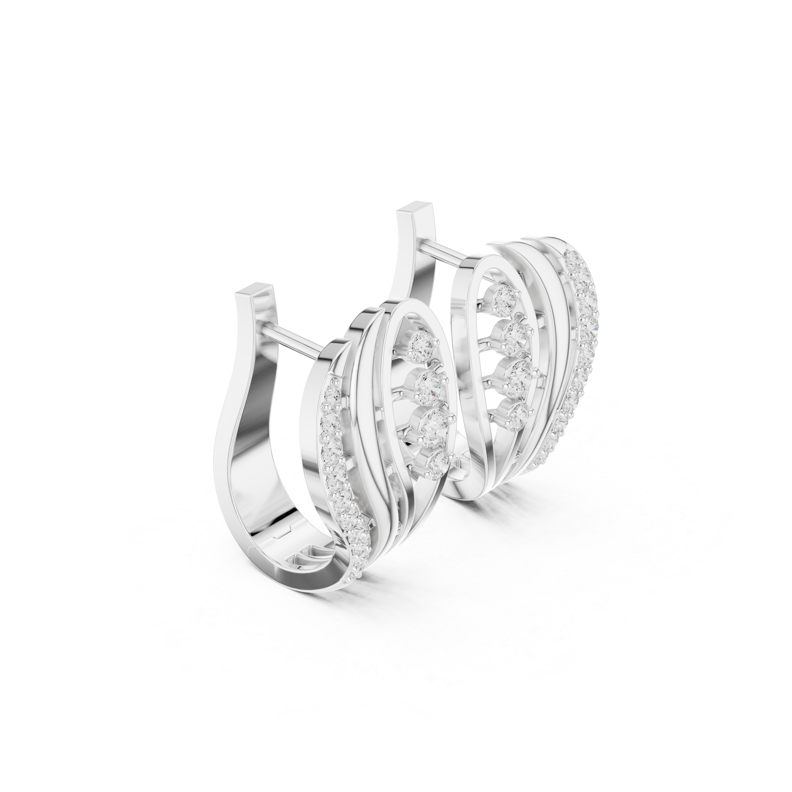 Cathedral Lattice Diamond Hoop Earrings in White Gold - VYKA Diamonds
