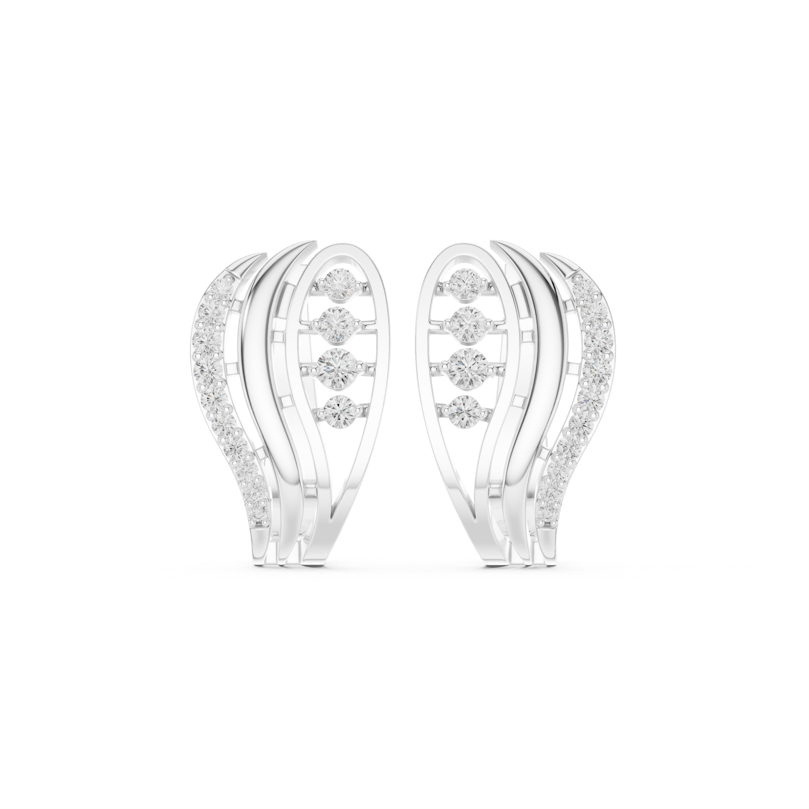 Cathedral Lattice Diamond Hoop Earrings in White Gold - VYKA Diamonds