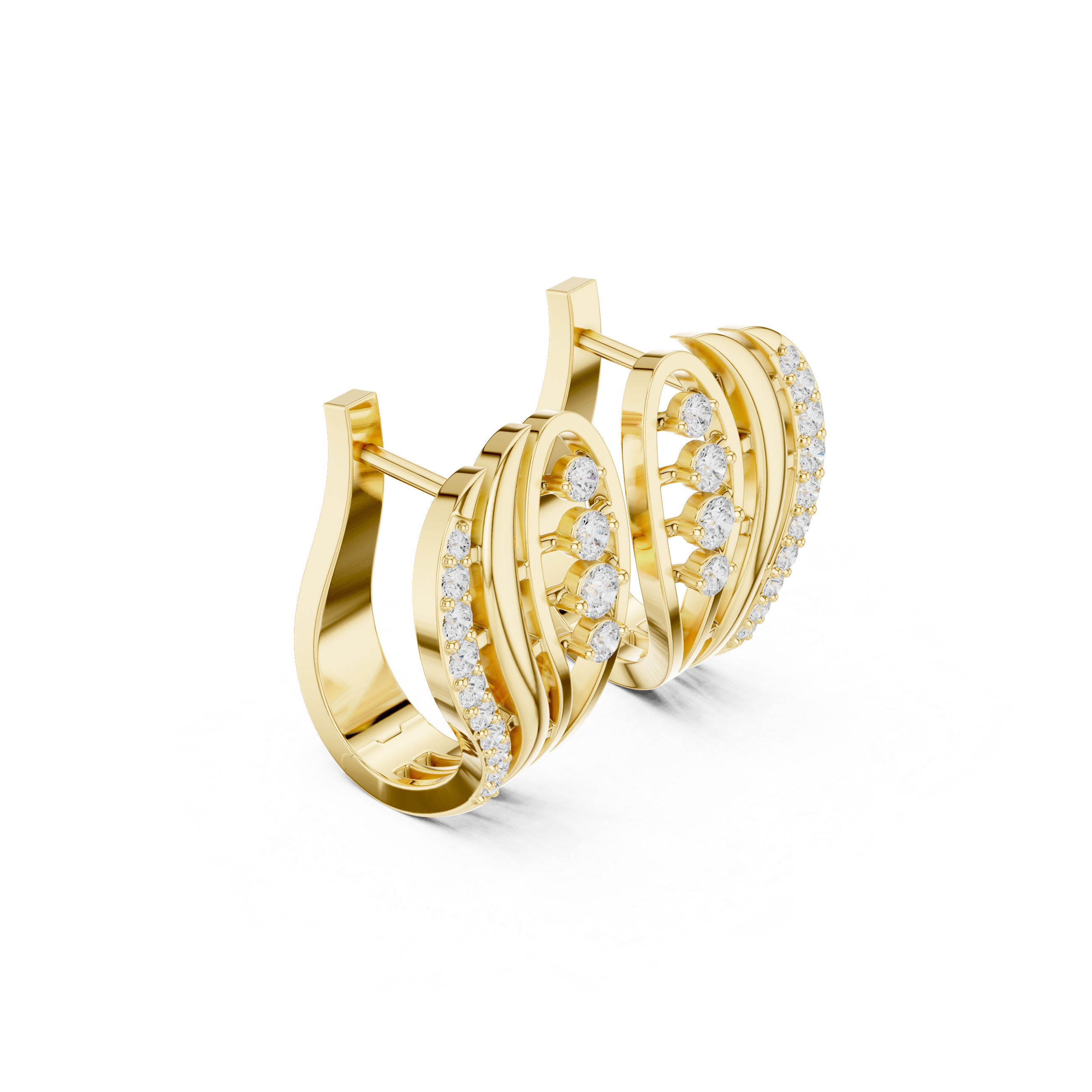 Cathedral Lattice Diamond Hoop Earrings in Yellow Gold - VYKA Diamonds
