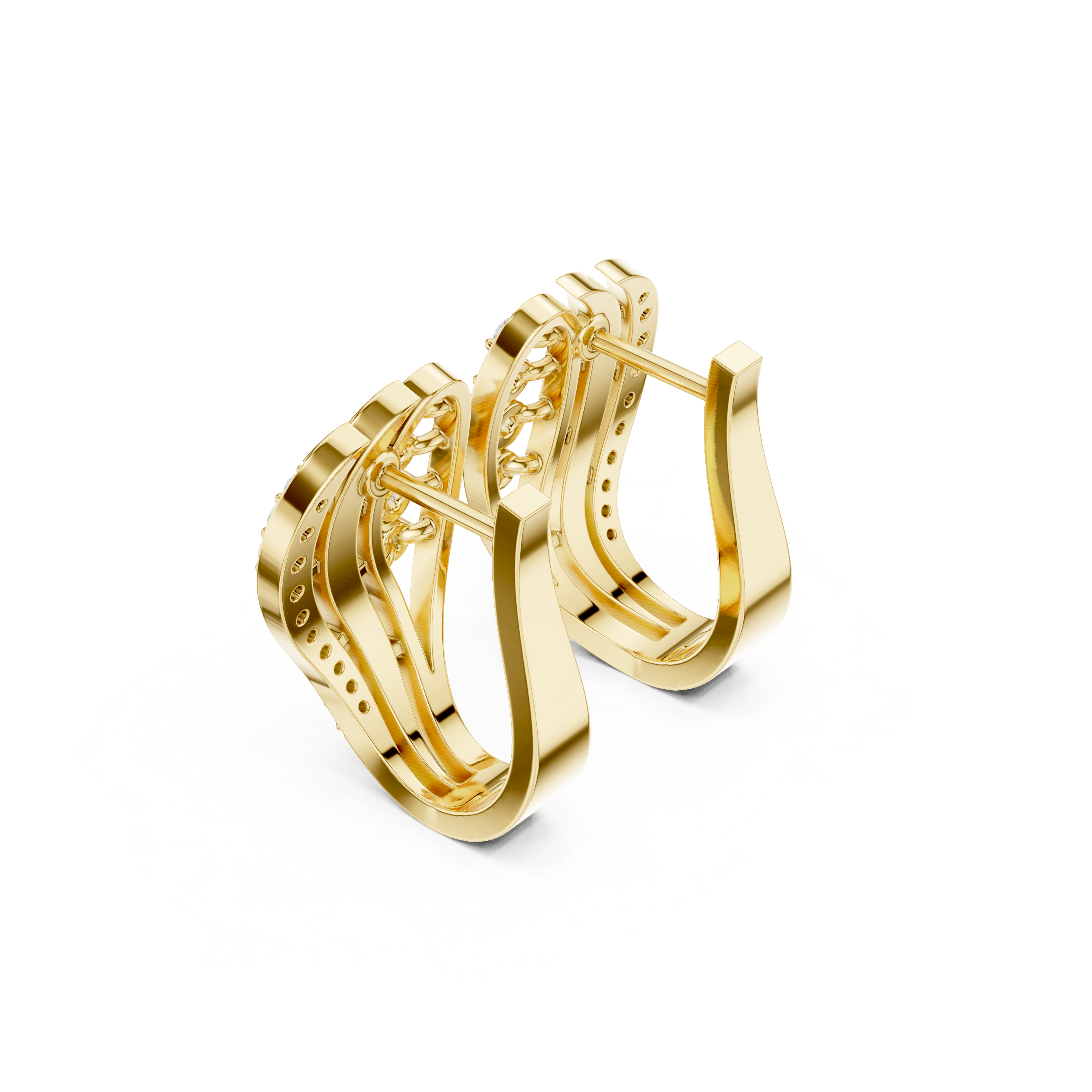 Cathedral Lattice Diamond Hoop Earrings in Yellow Gold - VYKA Diamonds