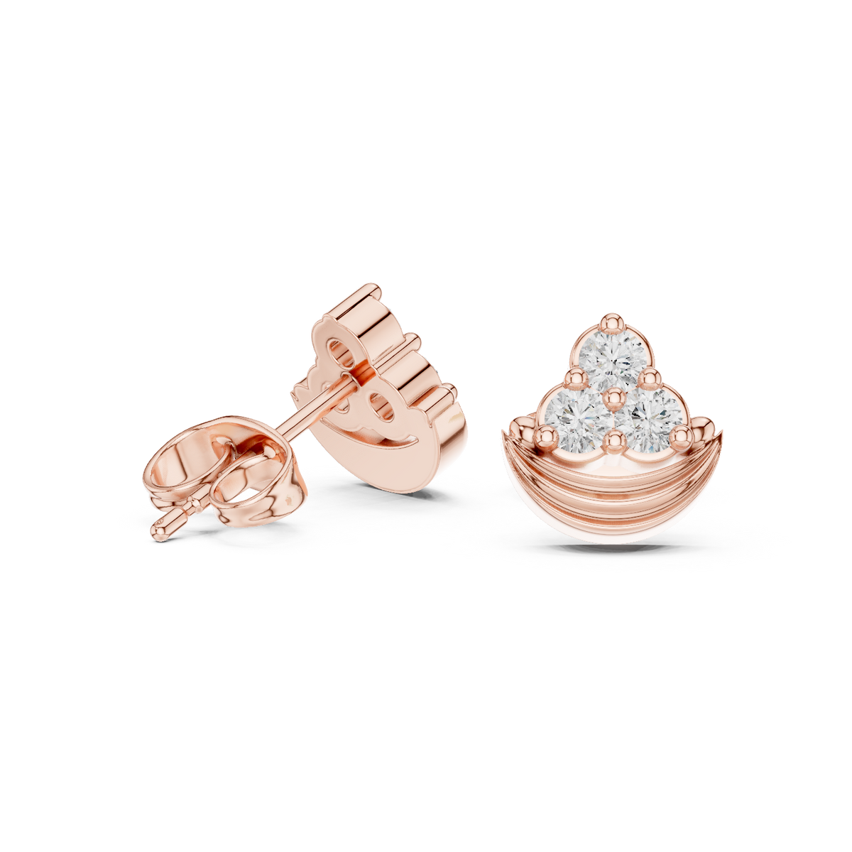أقراط بثلاث ألماسات على شكل كأس هلالي in Rose Gold - VYKA Diamonds