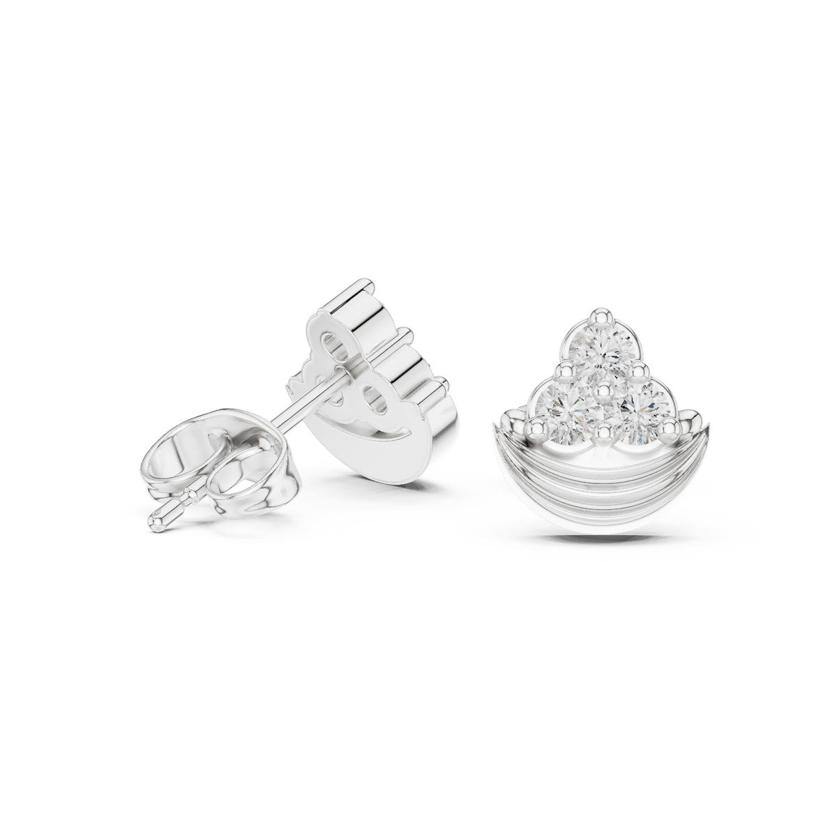 Crescent Cup Trio Diamond Stud Earrings