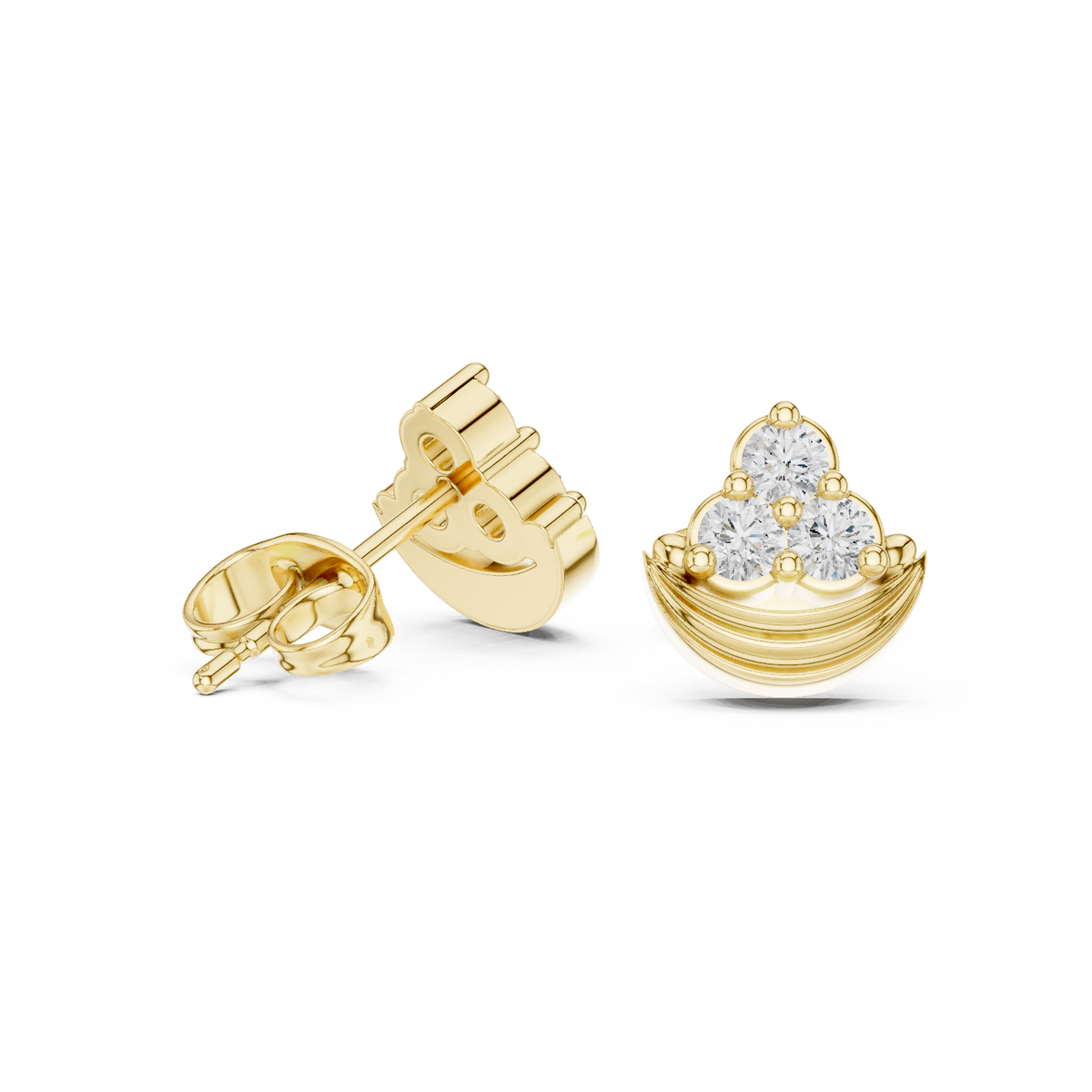 Crescent Cup Trio Diamond Stud Earrings