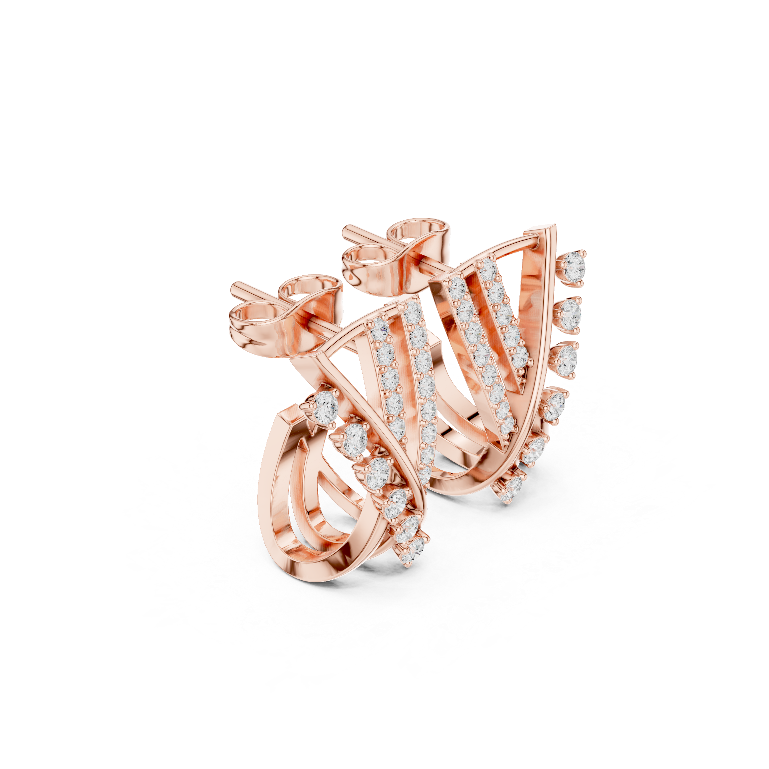 Trapezoidal Grid Diamond Hoop Earrings in Rose Gold - VYKA Diamonds