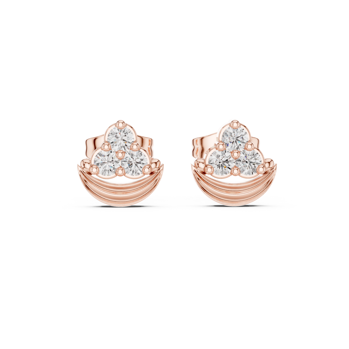 أقراط بثلاث ألماسات على شكل كأس هلالي in Rose Gold - VYKA Diamonds