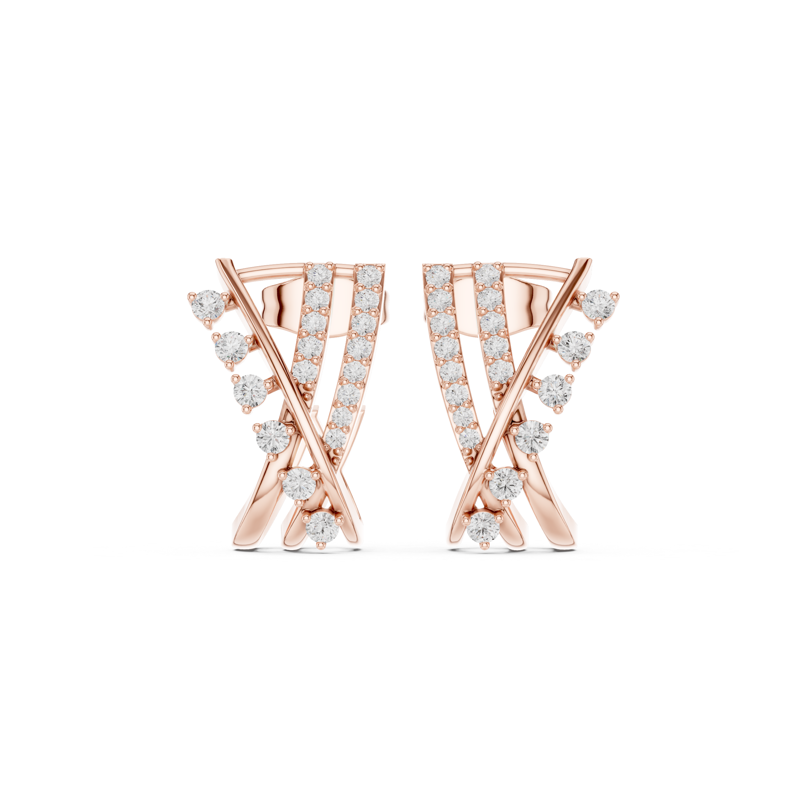 Trapezoidal Grid Diamond Hoop Earrings in Rose Gold - VYKA Diamonds