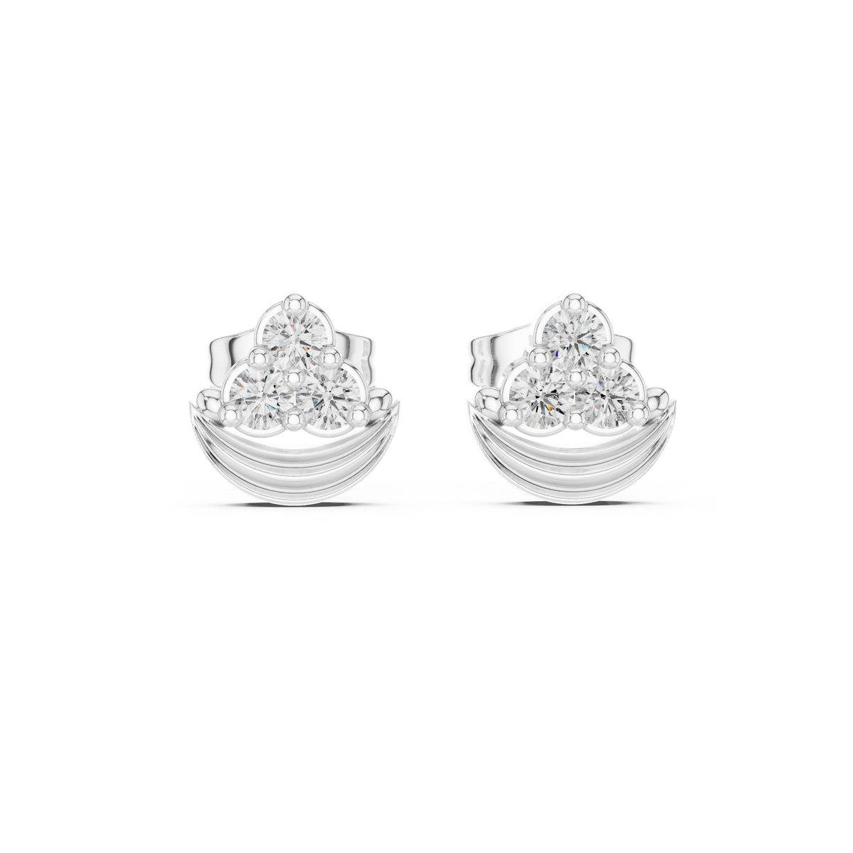 أقراط بثلاث ألماسات على شكل كأس هلالي in White Gold - VYKA Diamonds