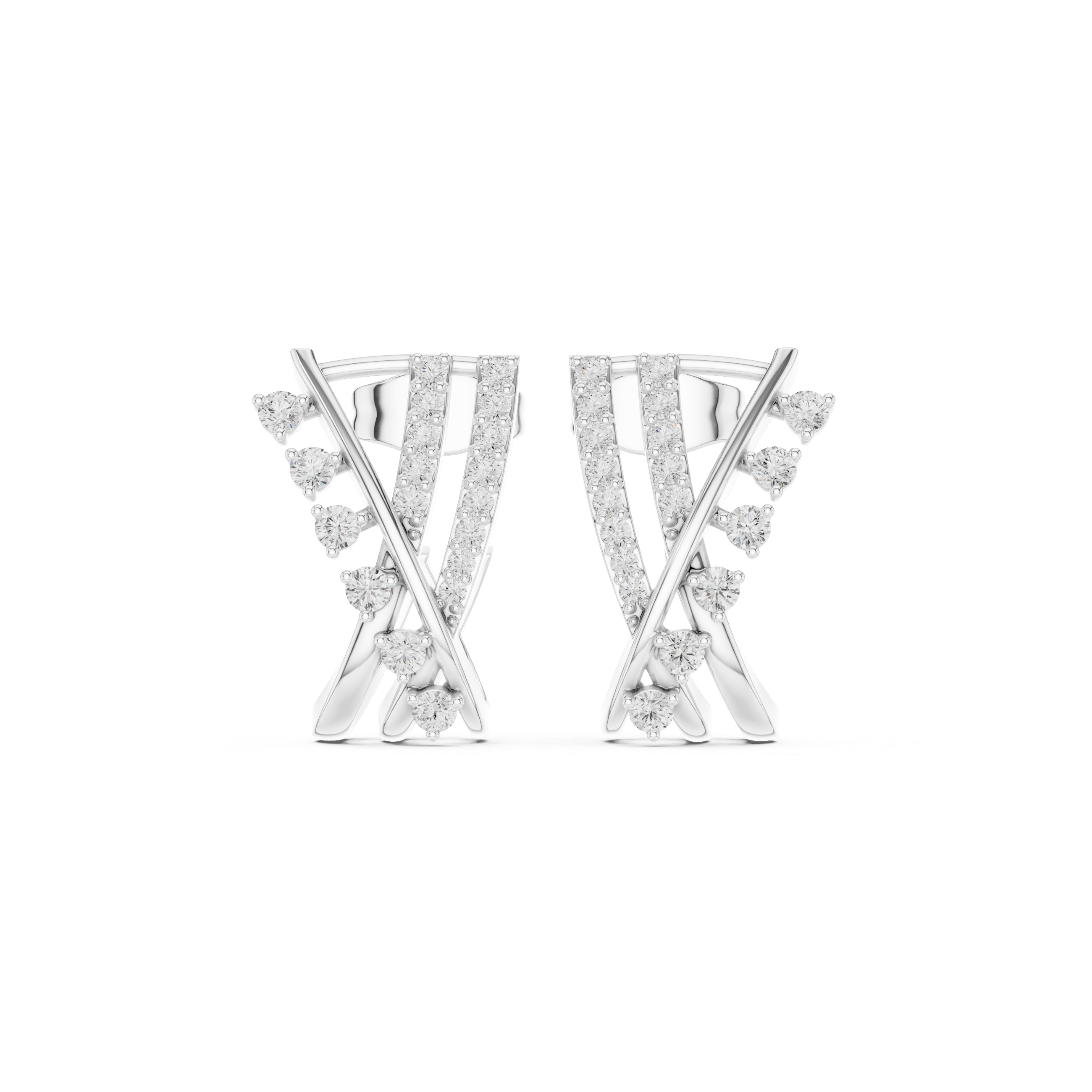Trapezoidal Grid Diamond Hoop Earrings in White Gold - VYKA Diamonds