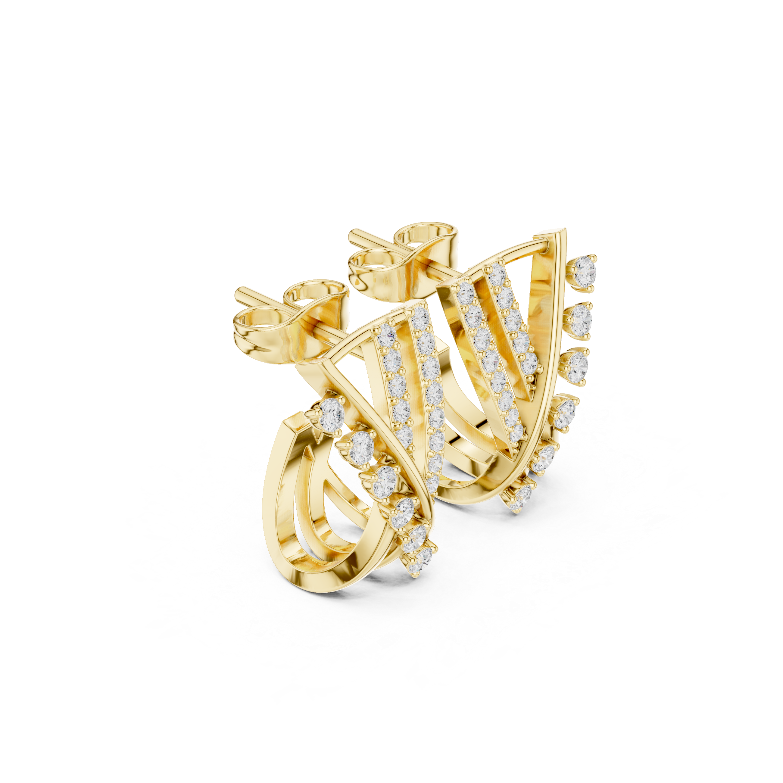 Trapezoidal Grid Diamond Hoop Earrings in Yellow Gold - VYKA Diamonds