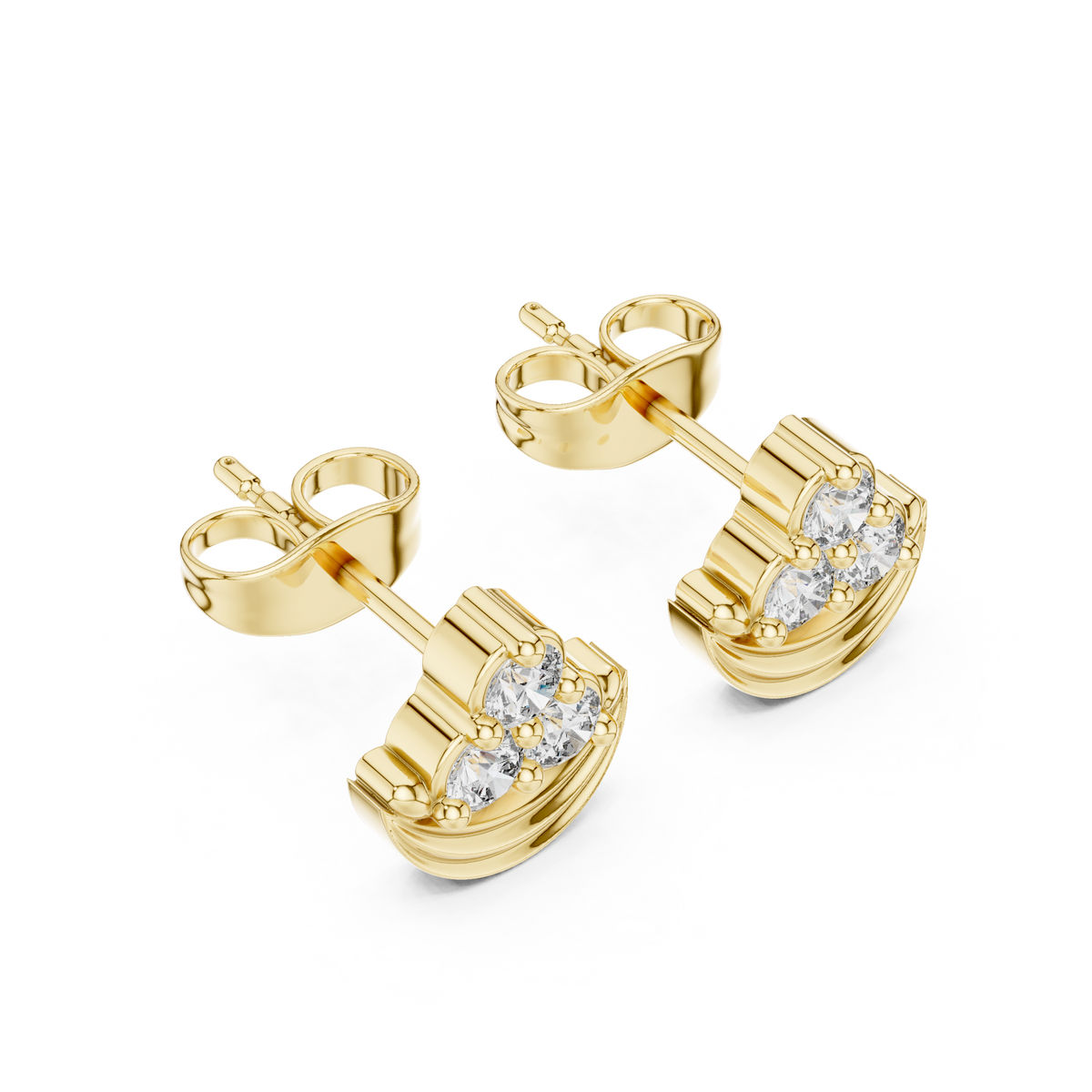 Crescent Cup Trio Diamond Stud Earrings