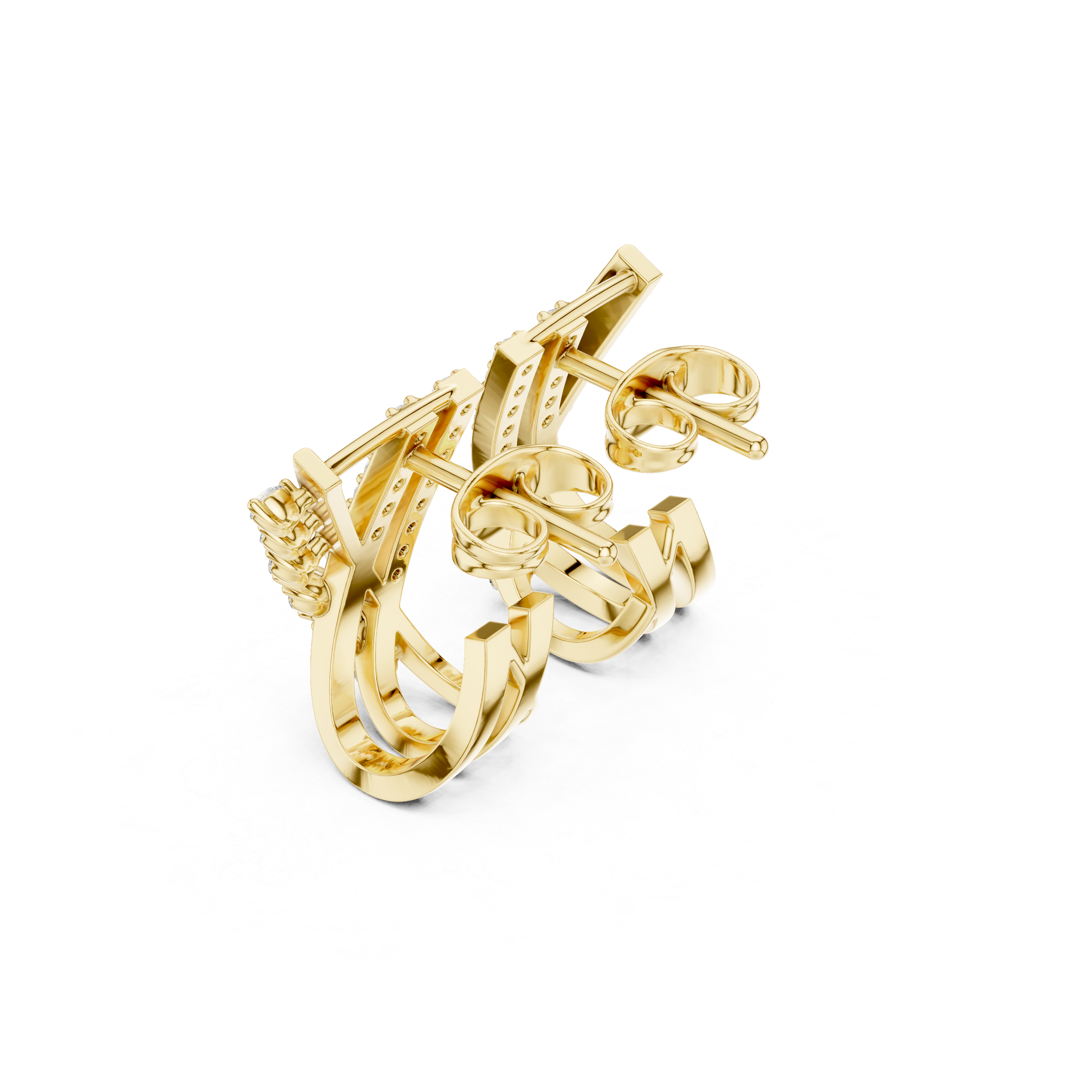 Trapezoidal Grid Diamond Hoop Earrings in Yellow Gold - VYKA Diamonds