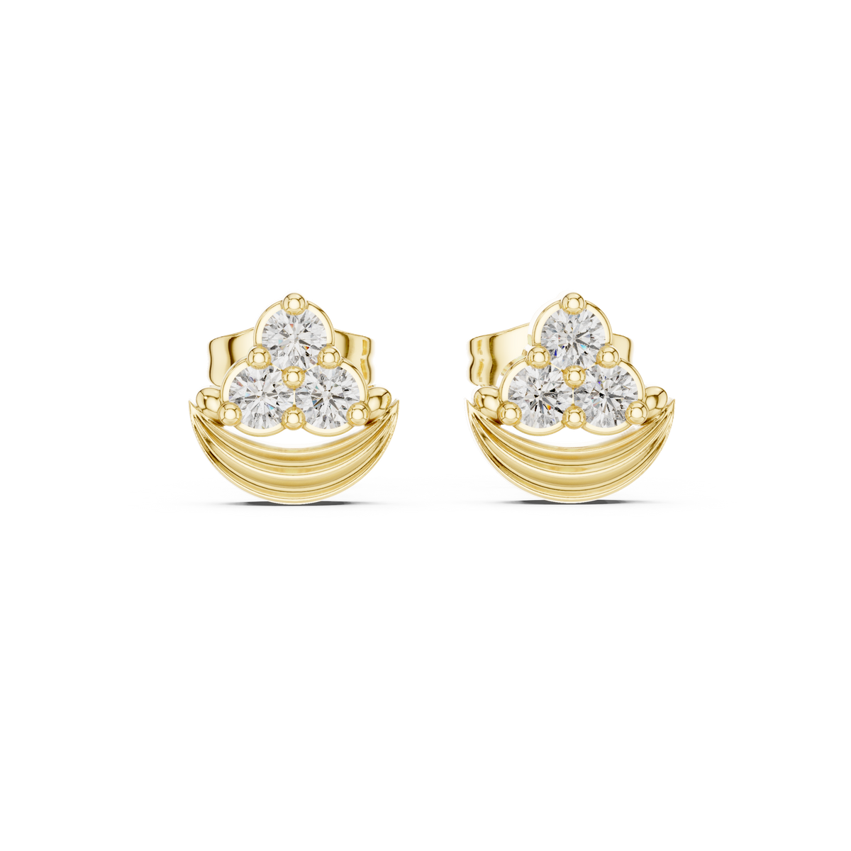 Crescent Cup Trio Diamond Stud Earrings