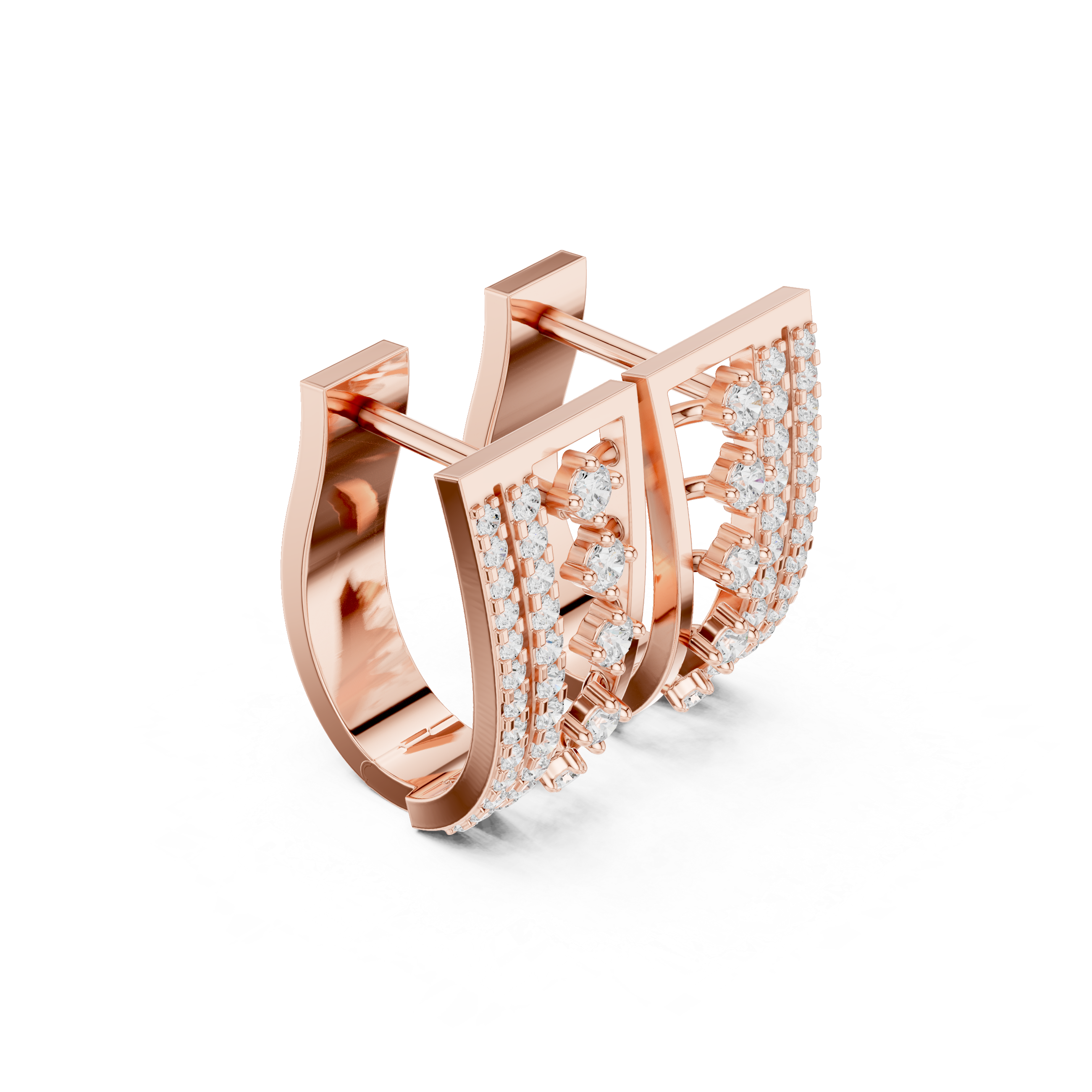 Elongated Lattice Diamond Hoop Earrings in Rose Gold - VYKA Diamonds