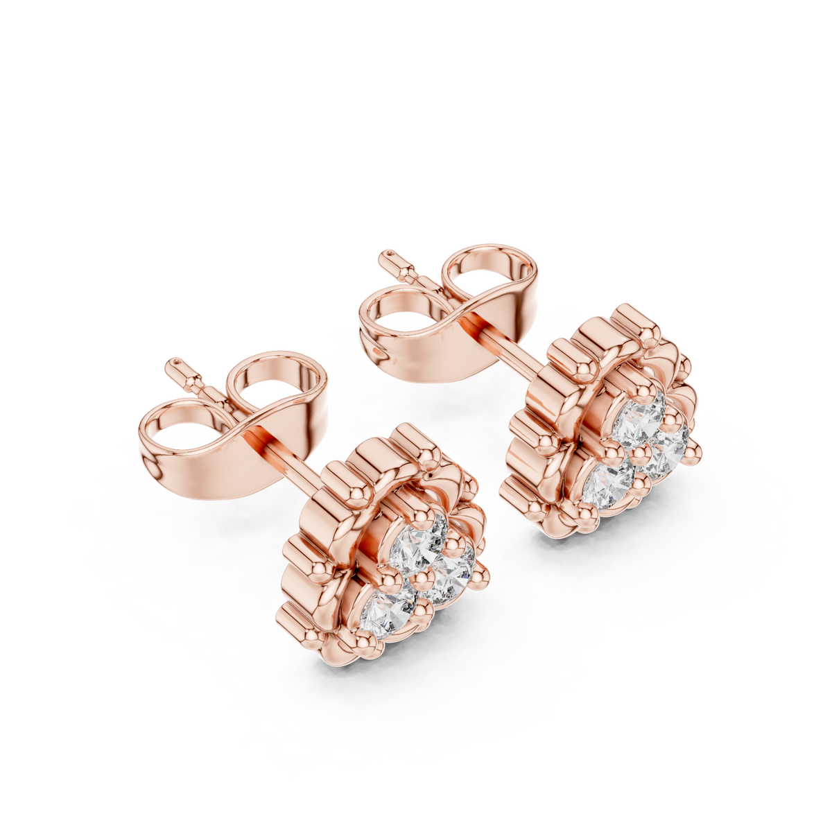 أقراط ألماس بإطار ثلاثي الأوراق in Rose Gold - VYKA Diamonds