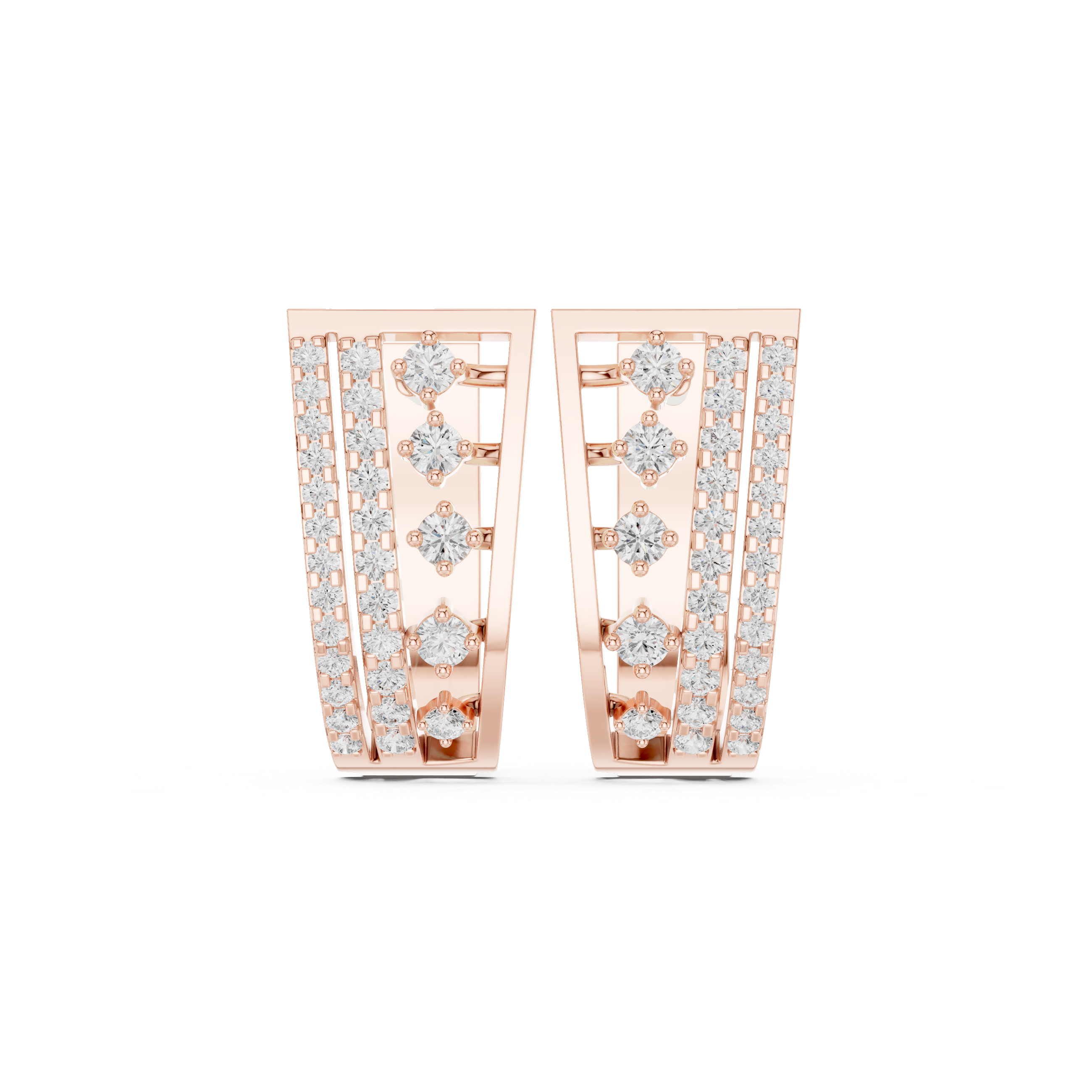 Elongated Lattice Diamond Hoop Earrings in Rose Gold - VYKA Diamonds