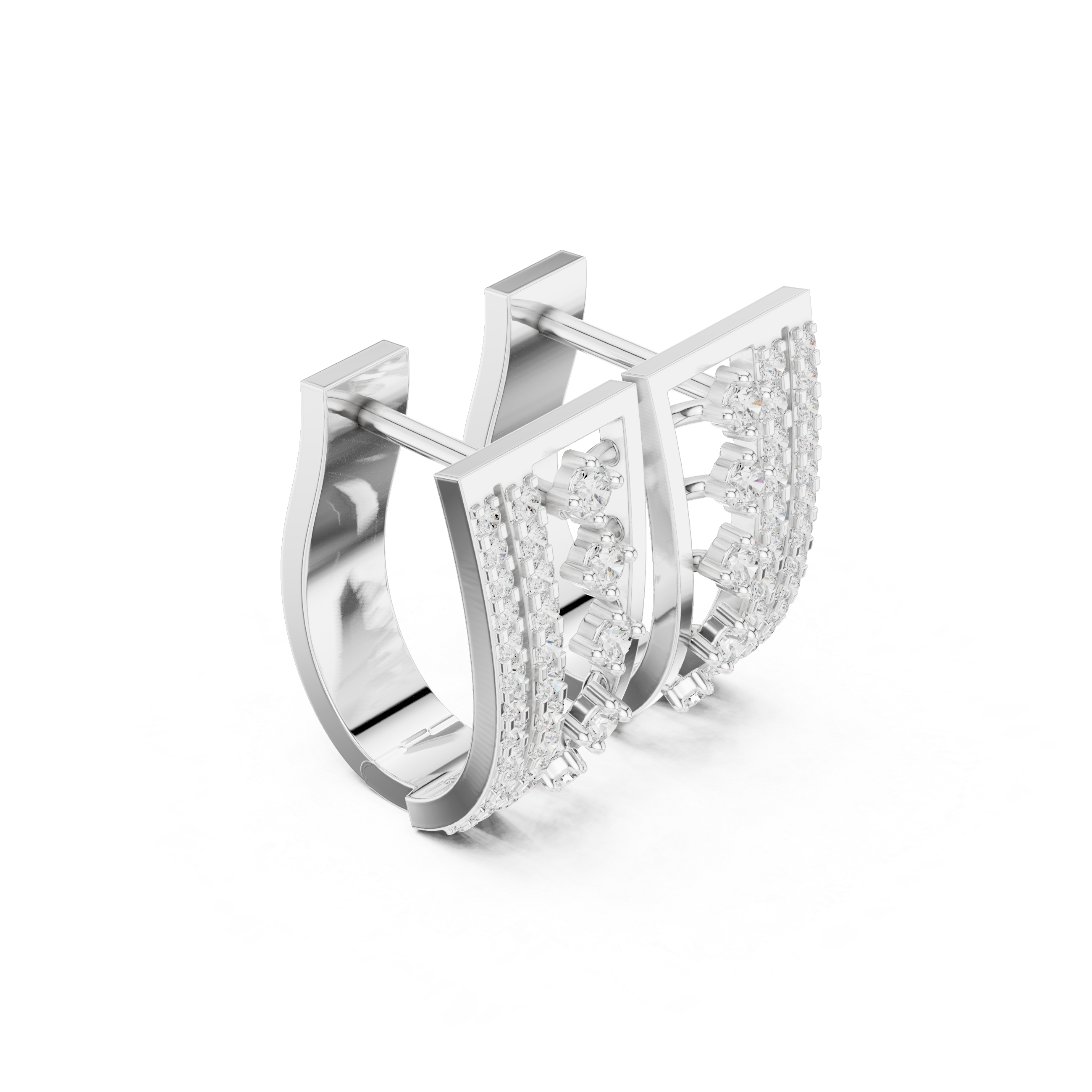 Elongated Lattice Diamond Hoop Earrings in White Gold - VYKA Diamonds
