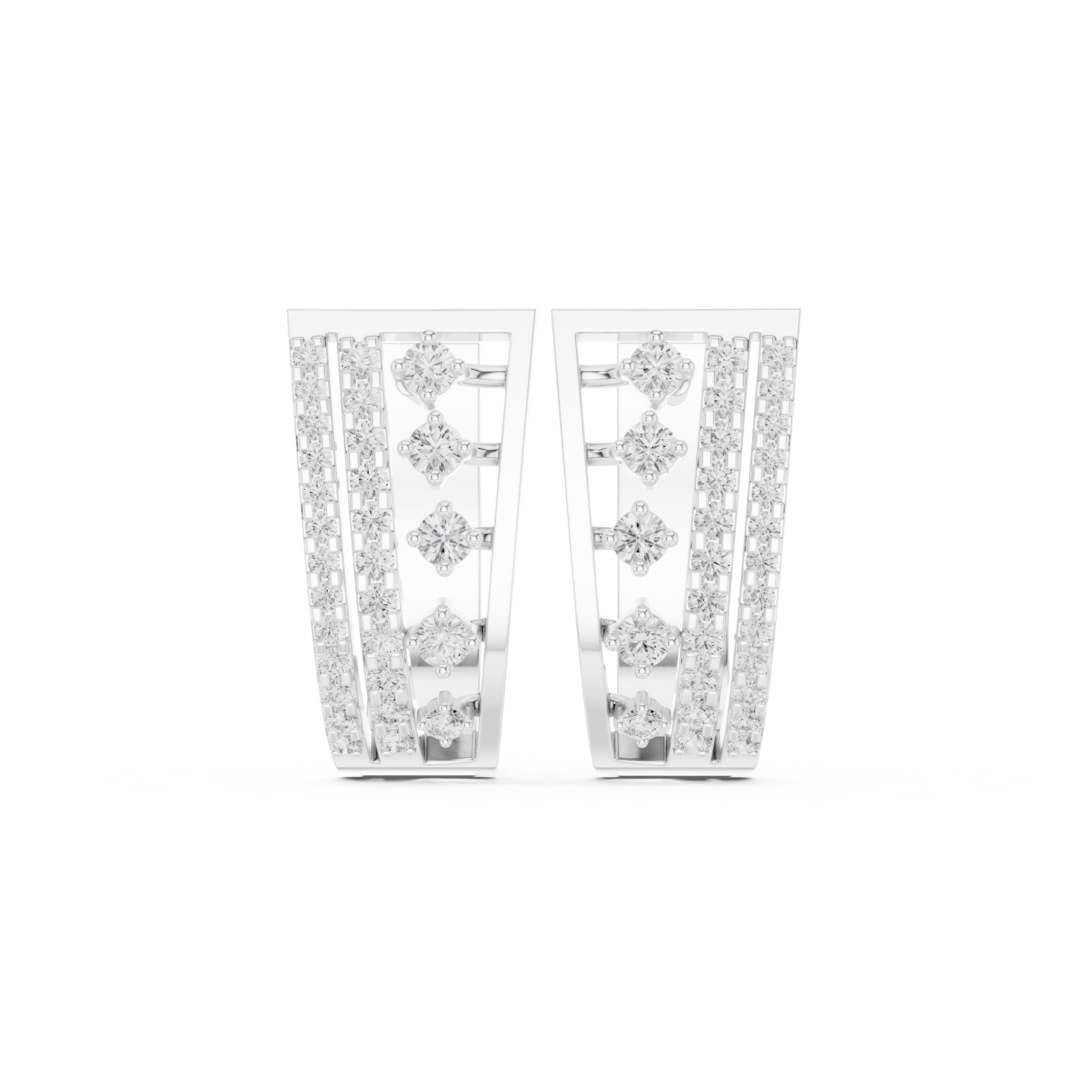 Elongated Lattice Diamond Hoop Earrings in White Gold - VYKA Diamonds