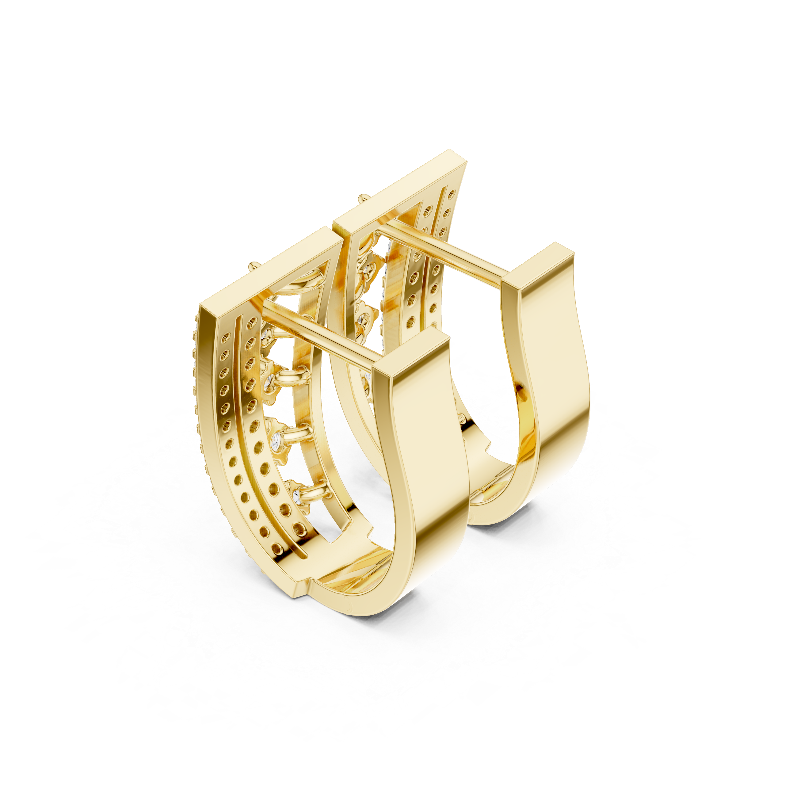 Elongated Lattice Diamond Hoop Earrings in Yellow Gold - VYKA Diamonds