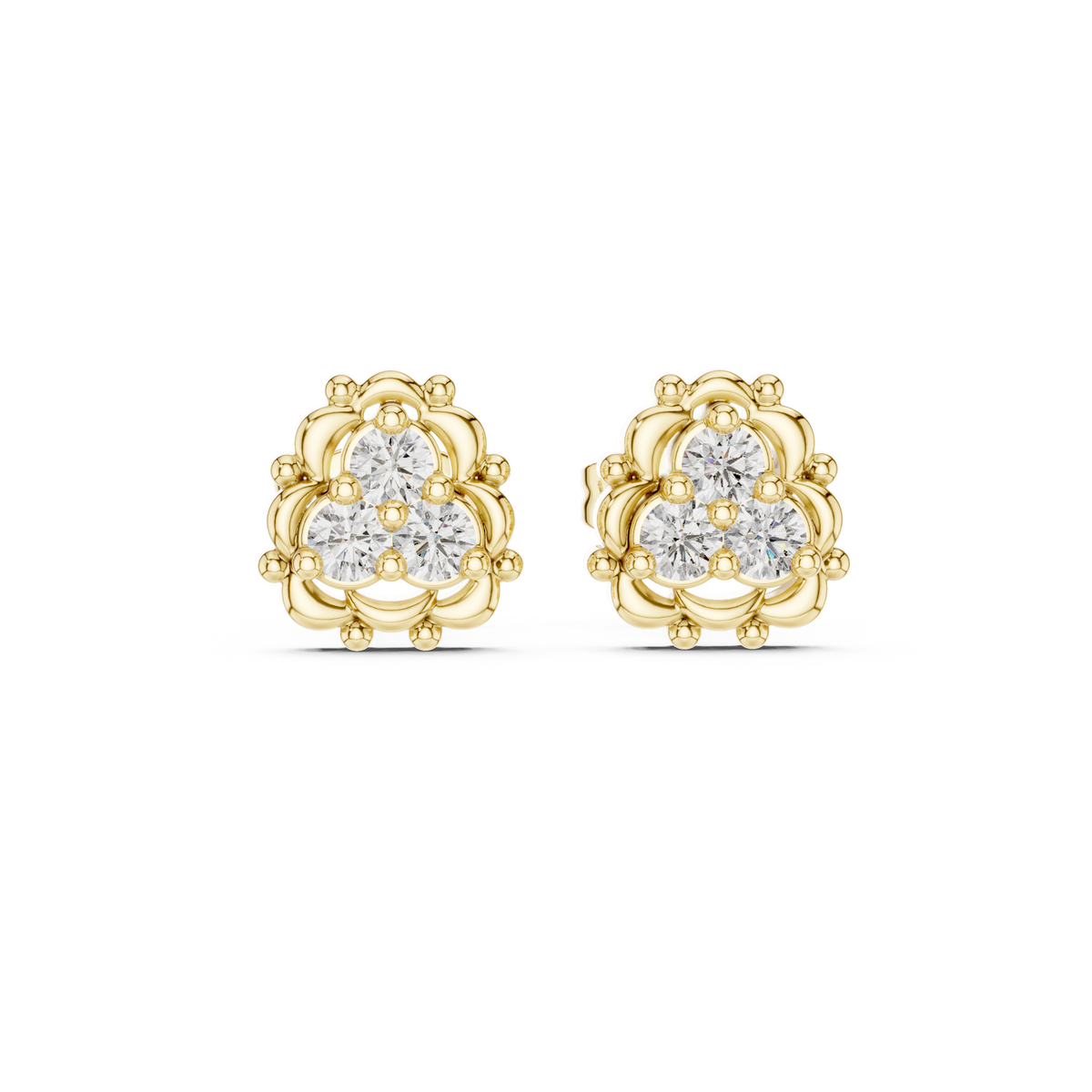 أقراط ألماس بإطار ثلاثي الأوراق in Yellow Gold - VYKA Diamonds