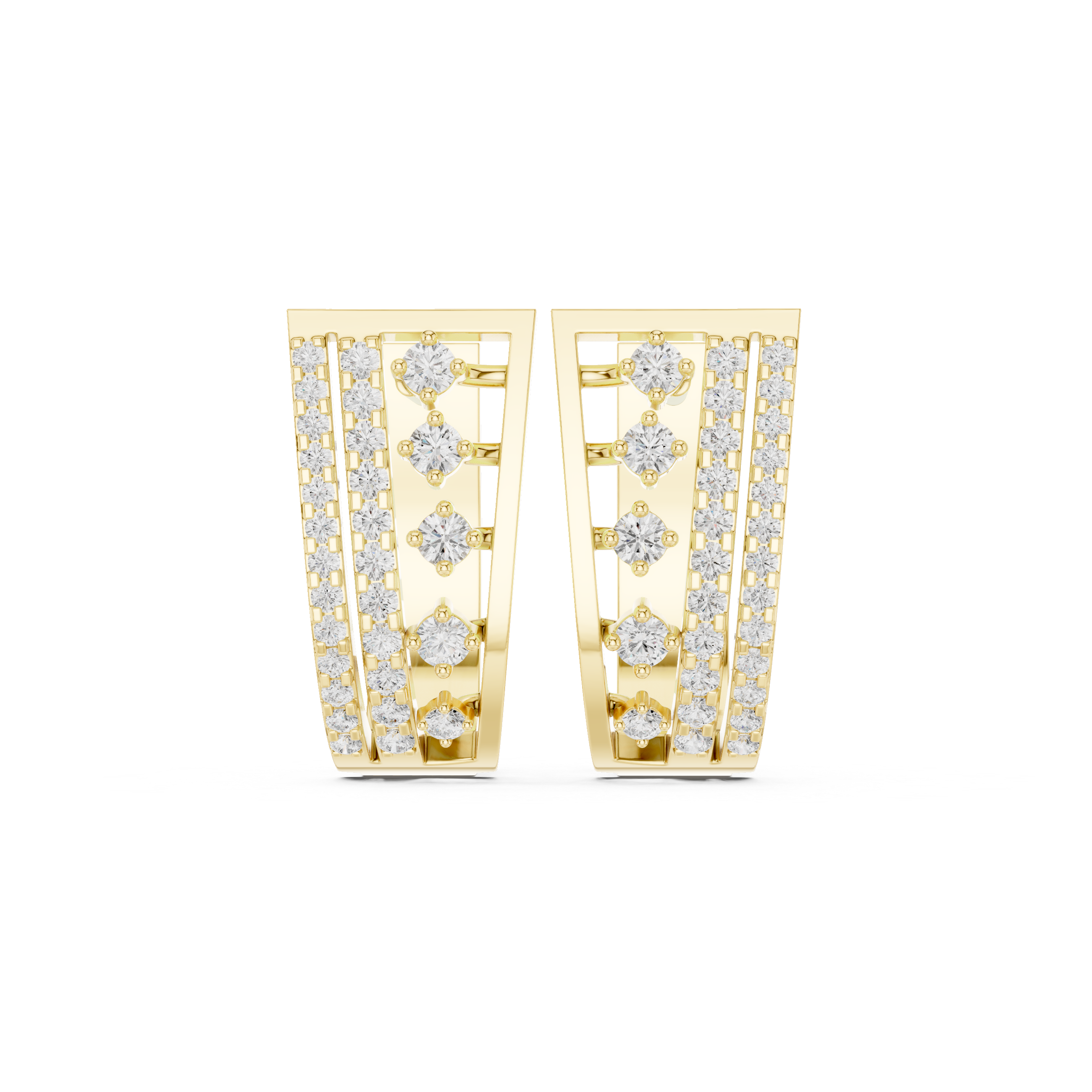 Elongated Lattice Diamond Hoop Earrings in Yellow Gold - VYKA Diamonds