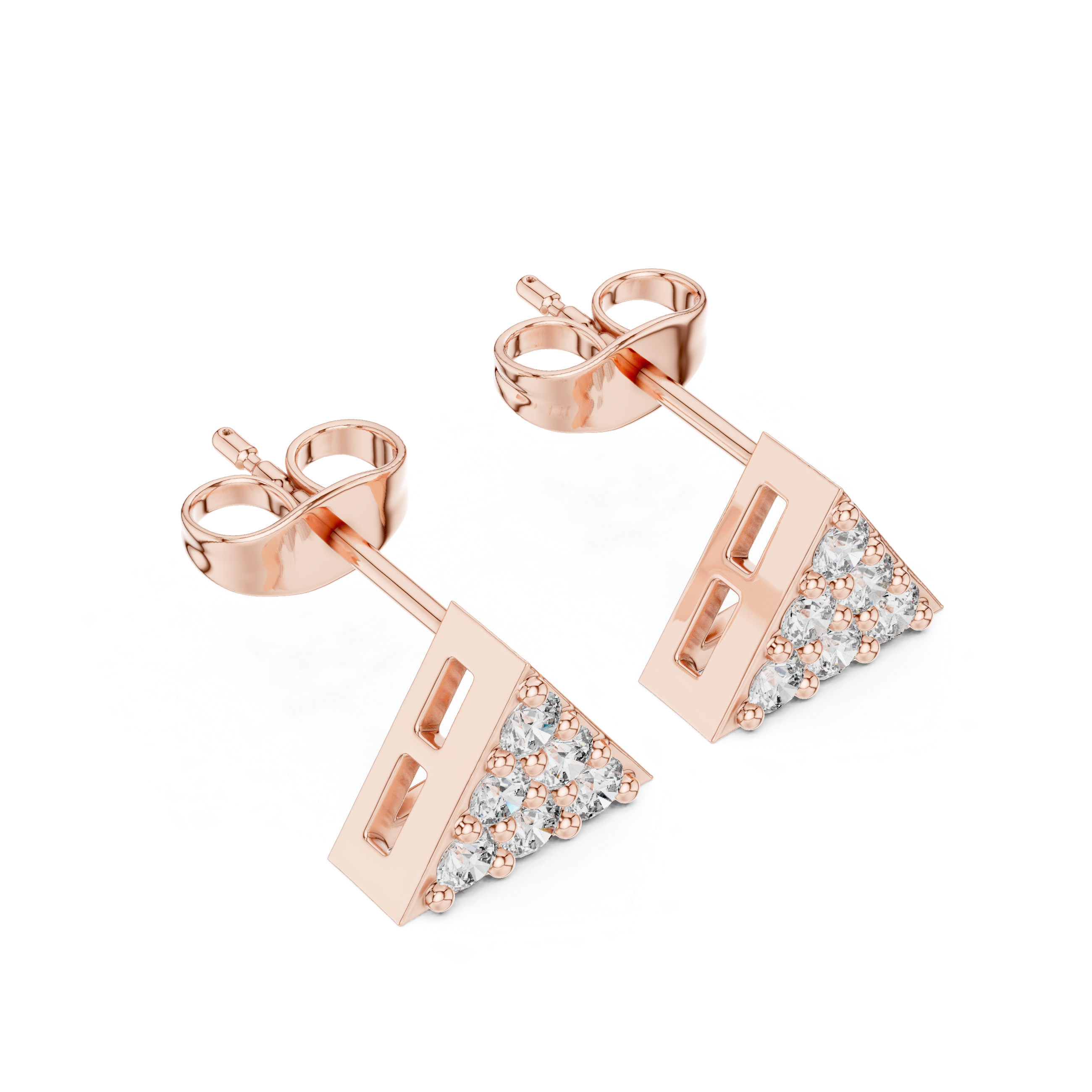Shield Cut Diamond Stud Earrings in Rose Gold - VYKA Diamonds