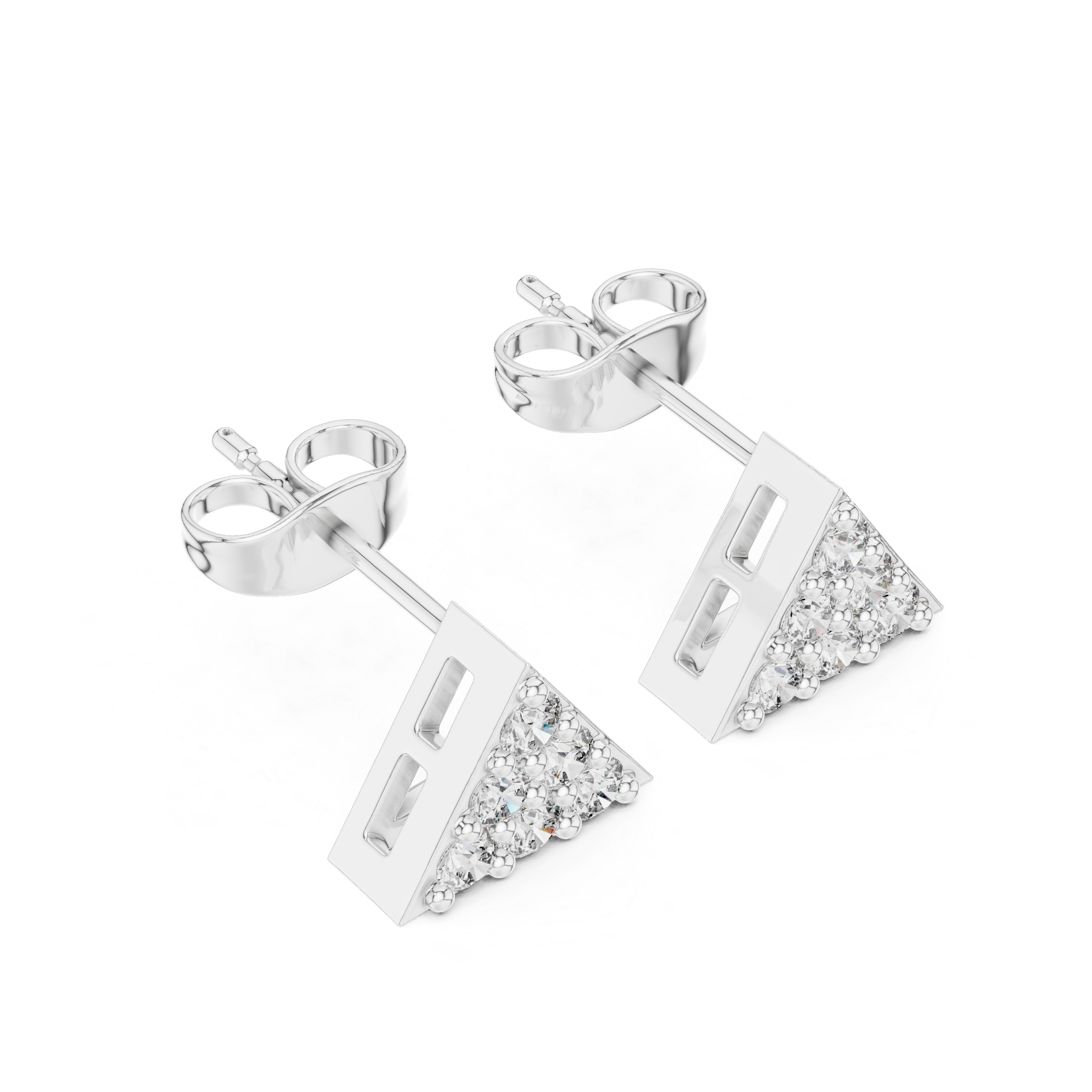 Shield Cut Diamond Stud Earrings in White Gold - VYKA Diamonds