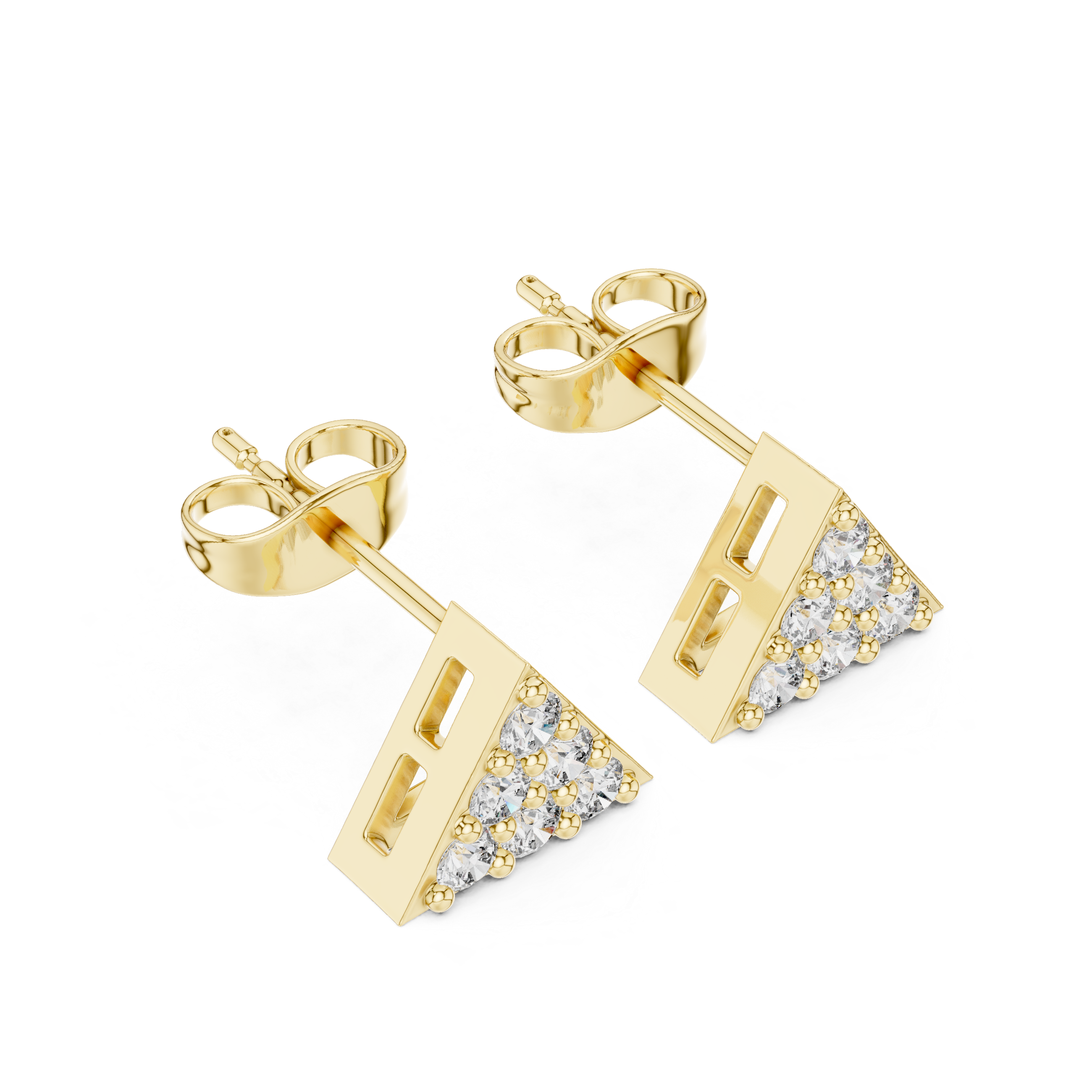Shield Cut Diamond Stud Earrings in Yellow Gold - VYKA Diamonds