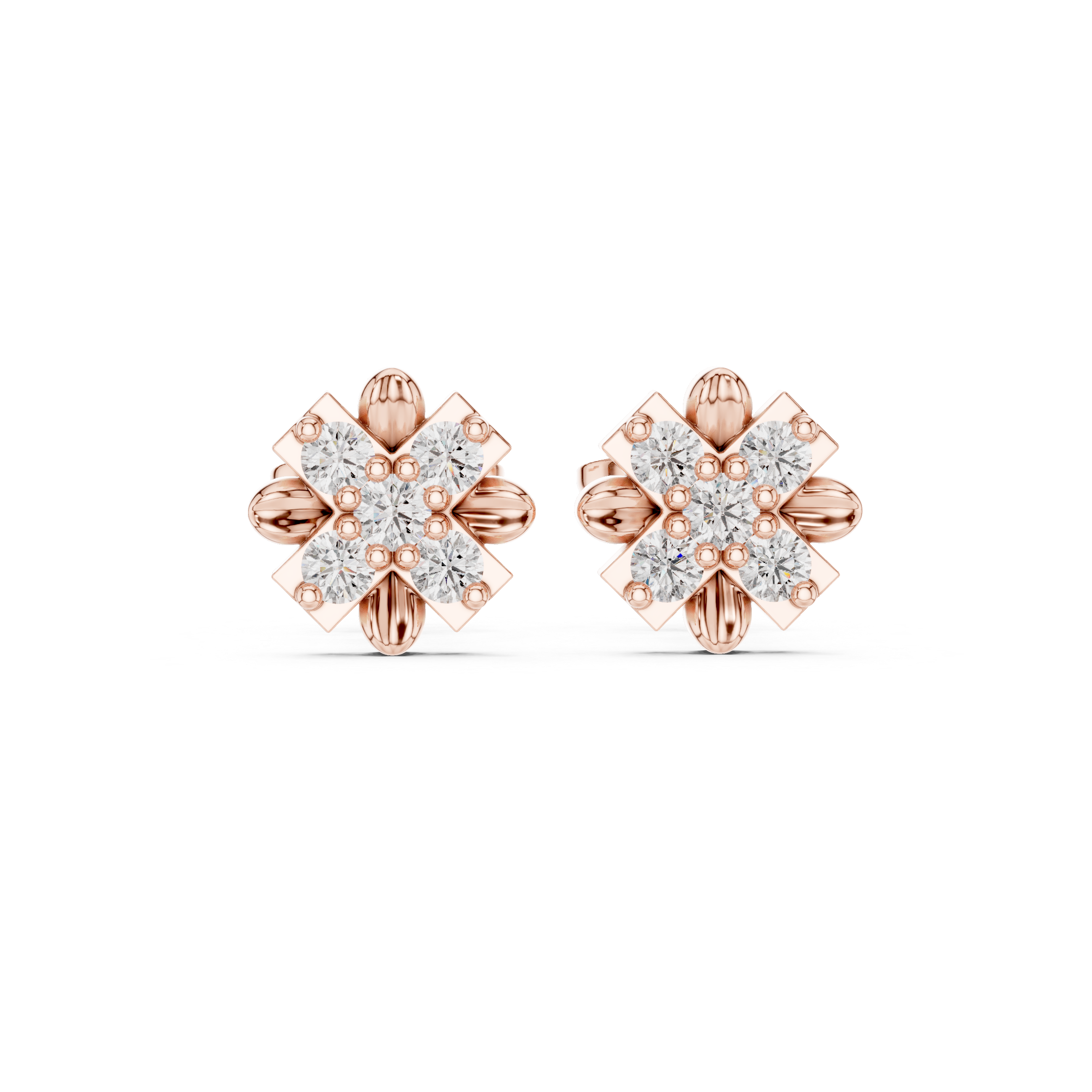 Windmill Blade Diamond Stud Earrings in Rose Gold - VYKA Diamonds