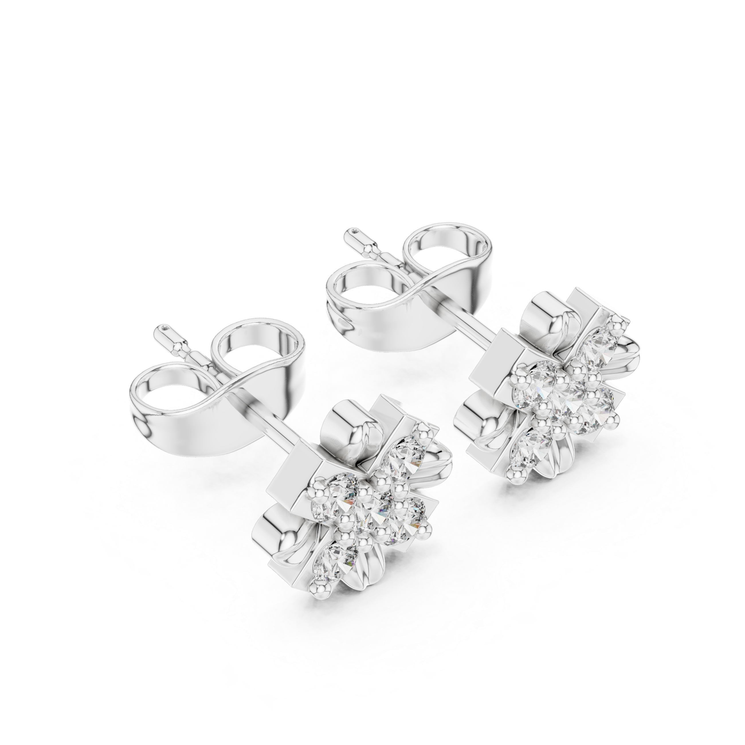 Windmill Blade Diamond Stud Earrings in White Gold - VYKA Diamonds