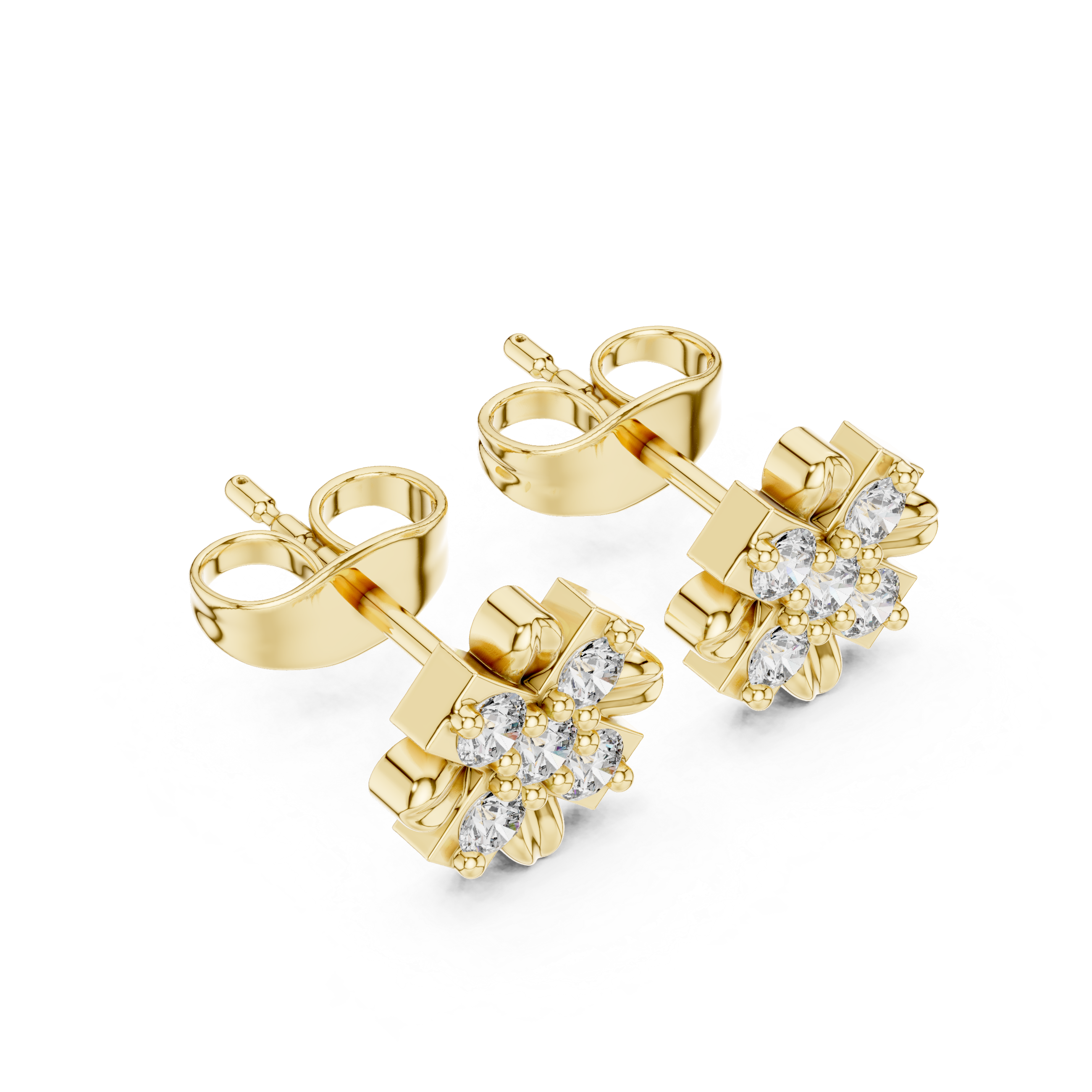 Windmill Blade Diamond Stud Earrings in Yellow Gold - VYKA Diamonds