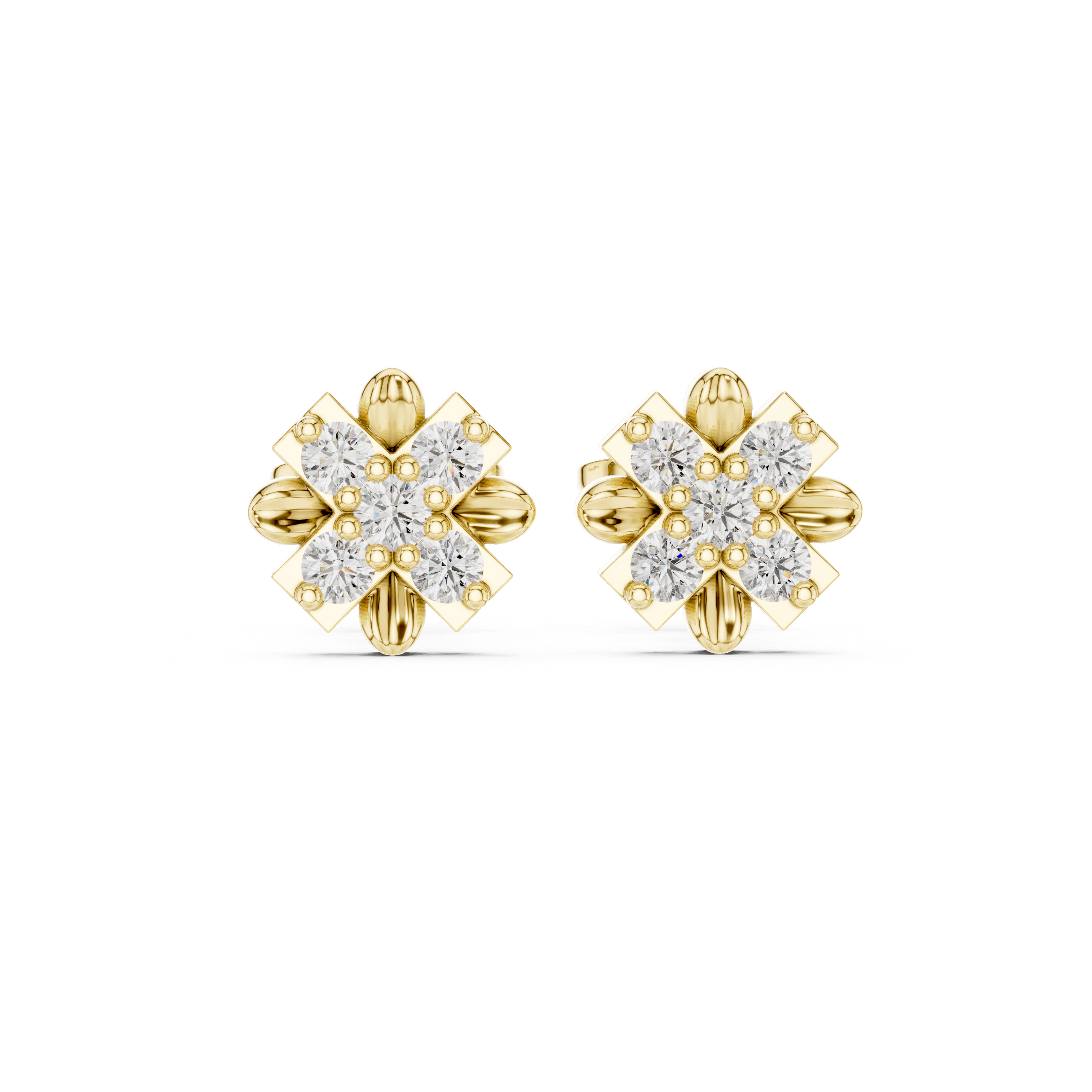 Windmill Blade Diamond Stud Earrings in Yellow Gold - VYKA Diamonds