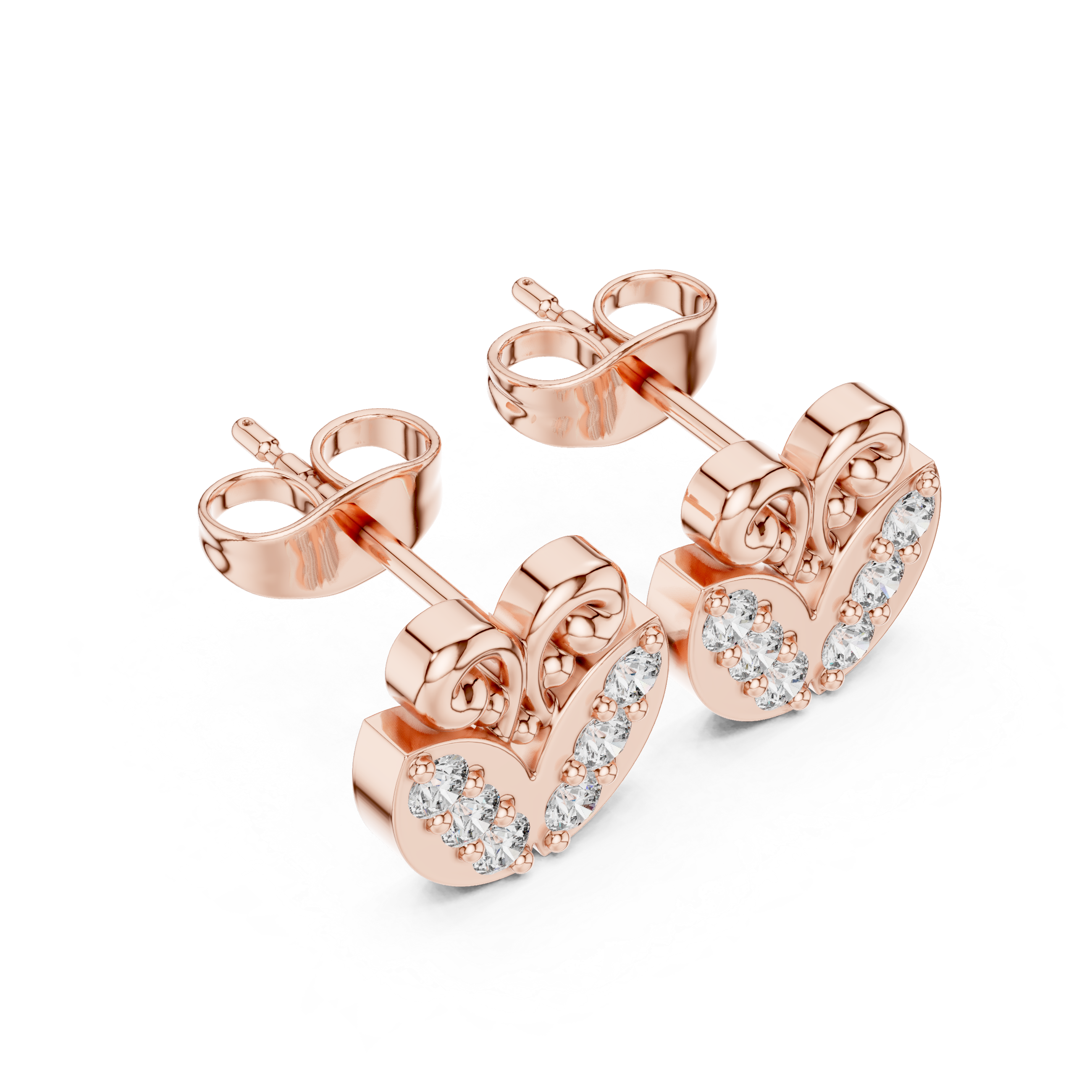 Twisted Halo Pear Diamond Stud Earrings in Rose Gold - VYKA Diamonds