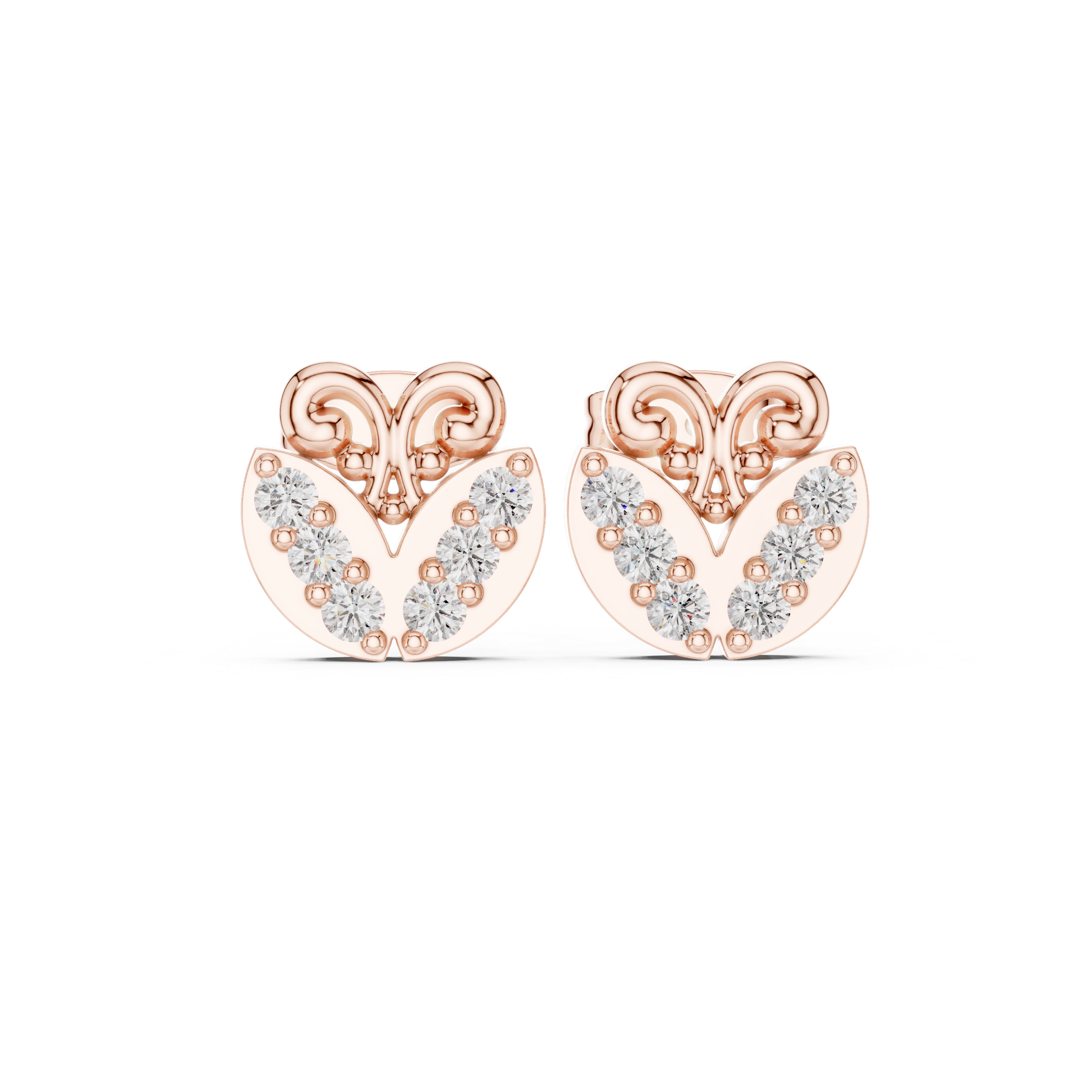 Twisted Halo Pear Diamond Stud Earrings in Rose Gold - VYKA Diamonds
