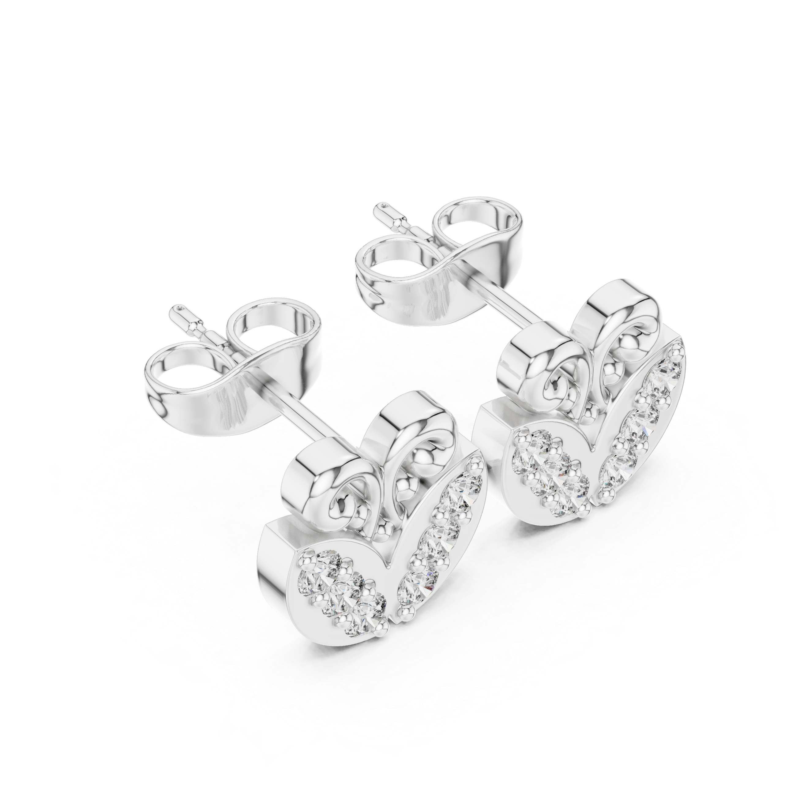 Twisted Halo Pear Diamond Stud Earrings in White Gold - VYKA Diamonds