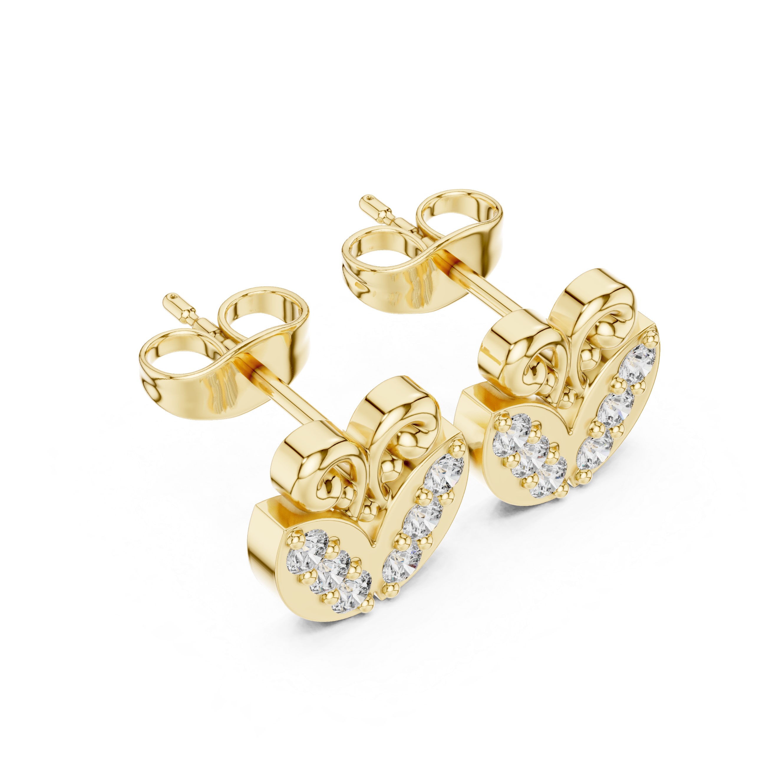 Twisted Halo Pear Diamond Stud Earrings in Yellow Gold - VYKA Diamonds