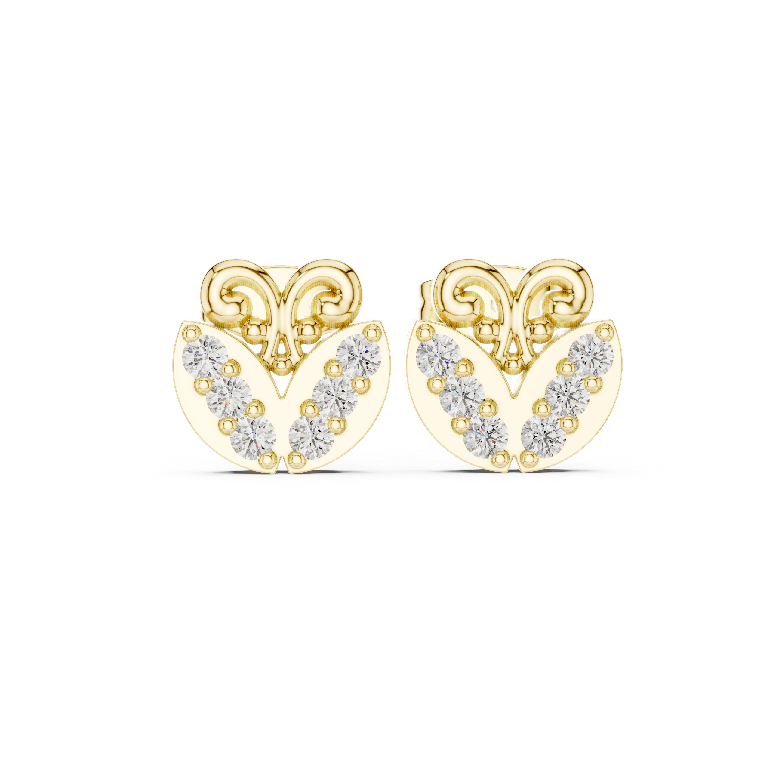 Twisted Halo Pear Diamond Stud Earrings in Yellow Gold - VYKA Diamonds