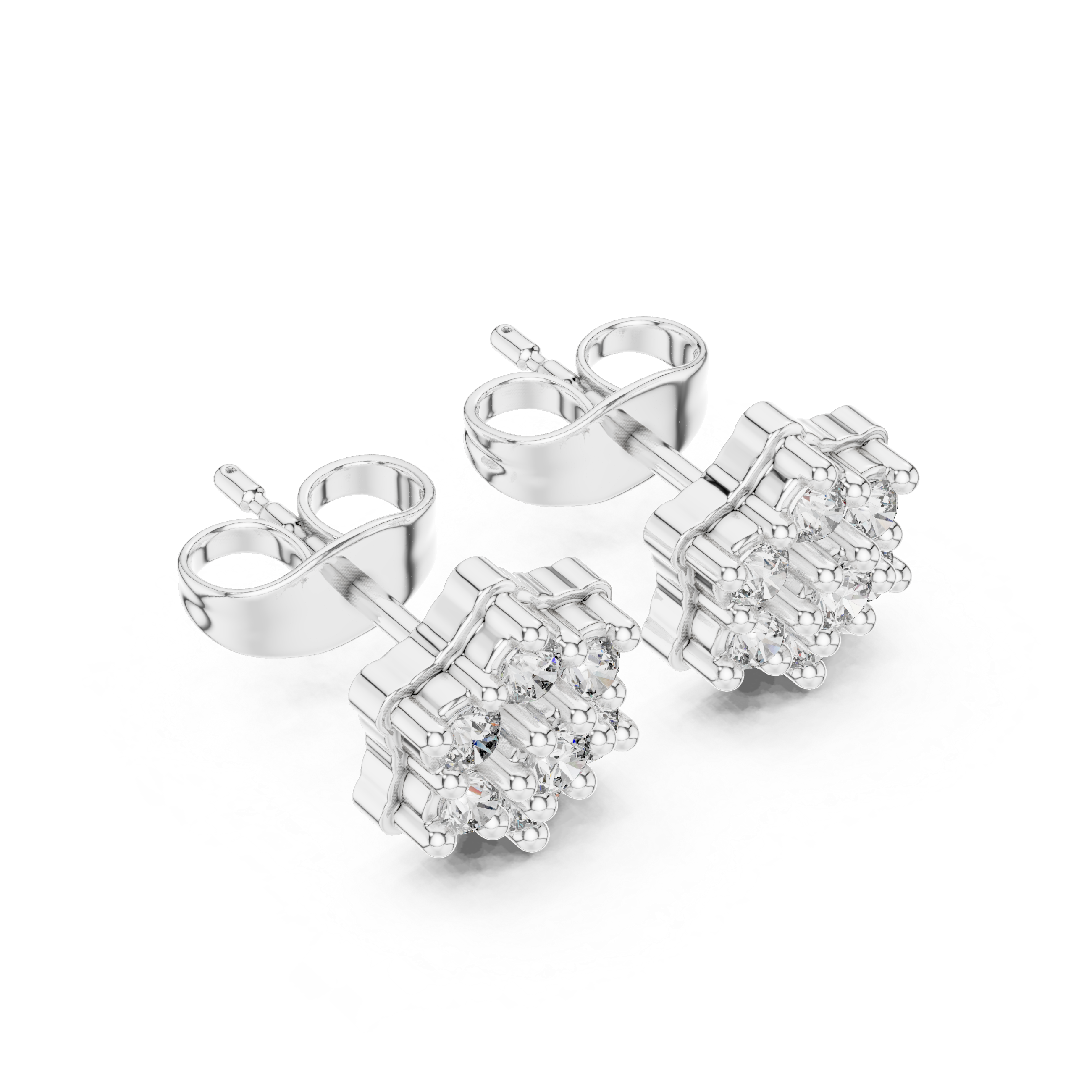 Deco Arch Diamond Stud Earrings in White Gold - VYKA Diamonds