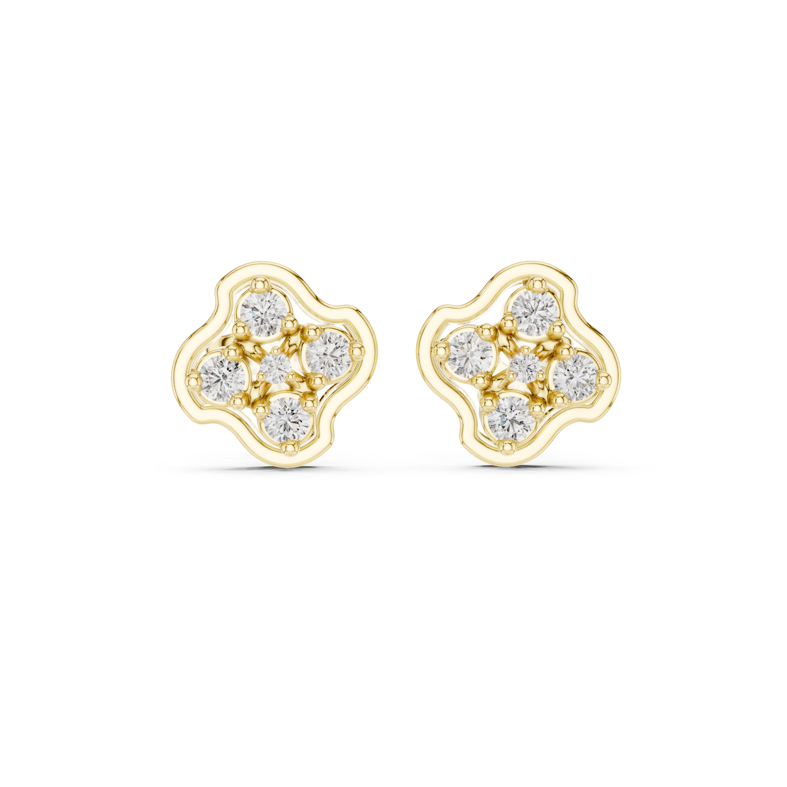 Marquise Wreath Diamond Stud Earrings in Yellow Gold - VYKA Diamonds