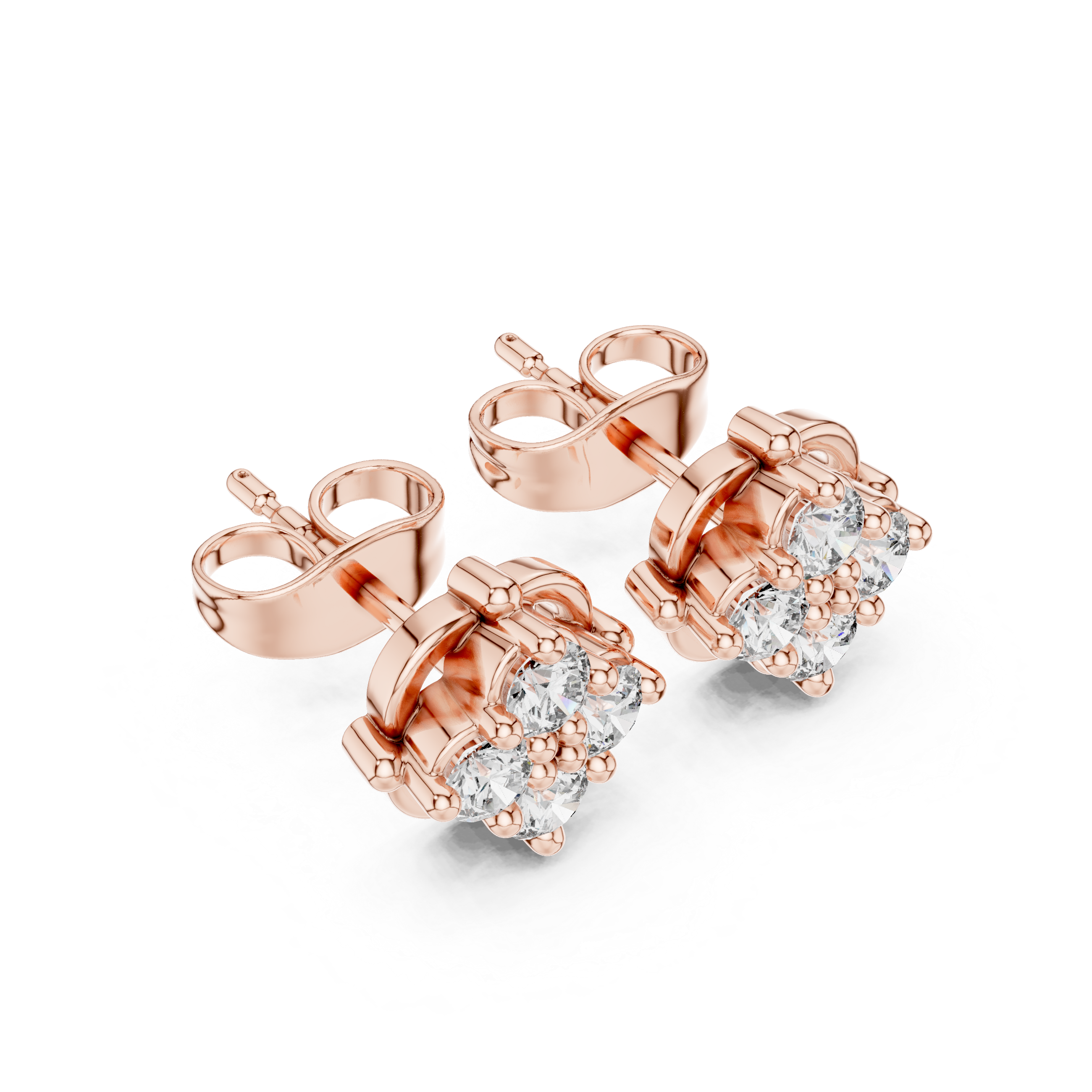 Triple Petal Diamond Stud Earrings in Rose Gold - VYKA Diamonds