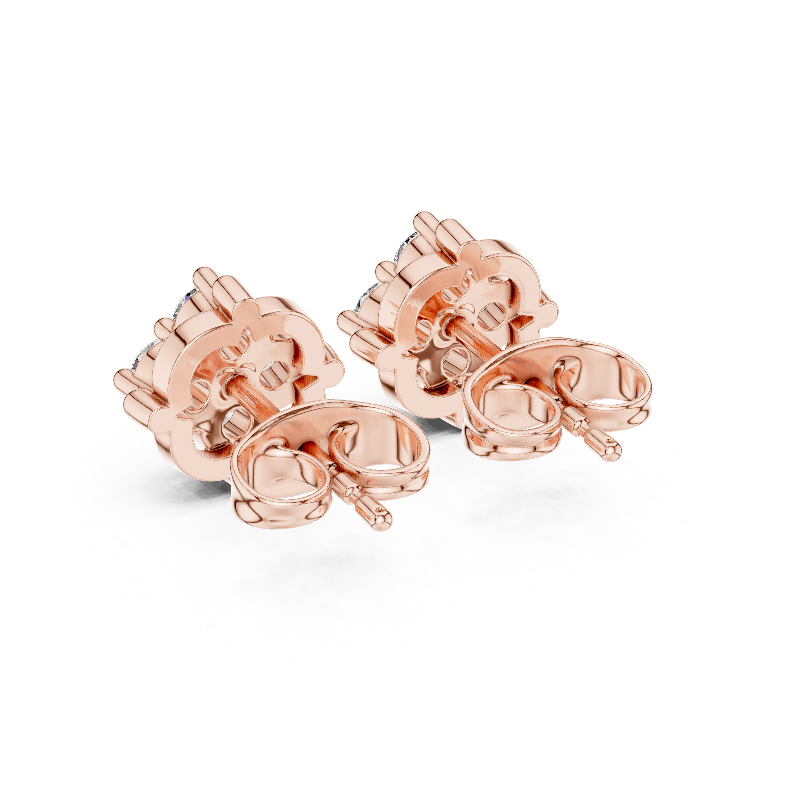 Triple Petal Diamond Stud Earrings in Rose Gold - VYKA Diamonds