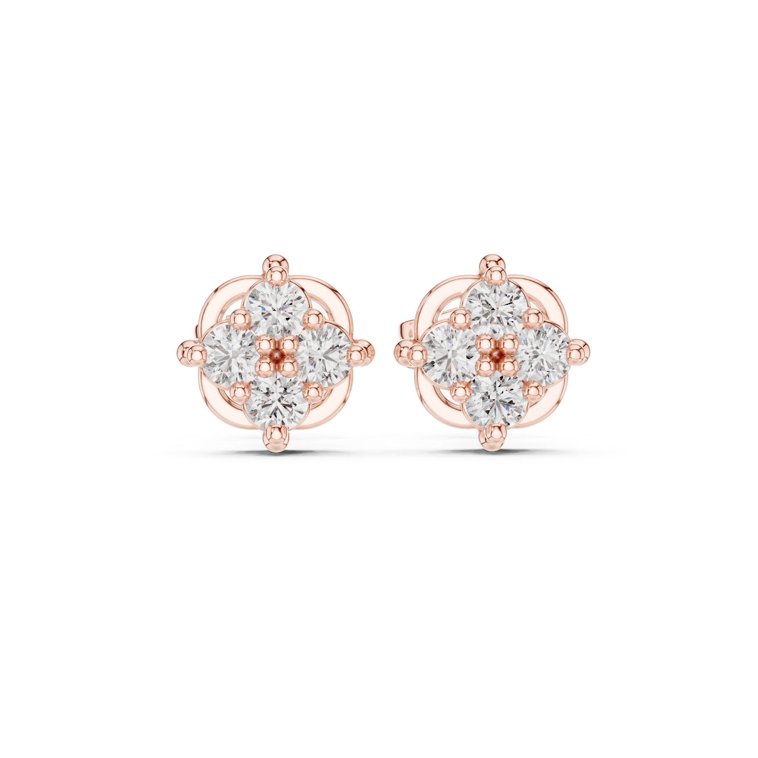 Triple Petal Diamond Stud Earrings in Rose Gold - VYKA Diamonds