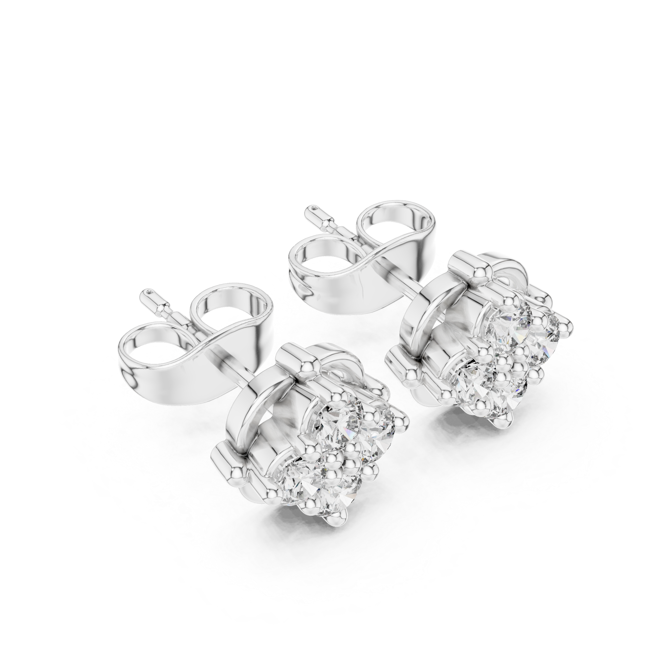 Triple Petal Diamond Stud Earrings in White Gold - VYKA Diamonds