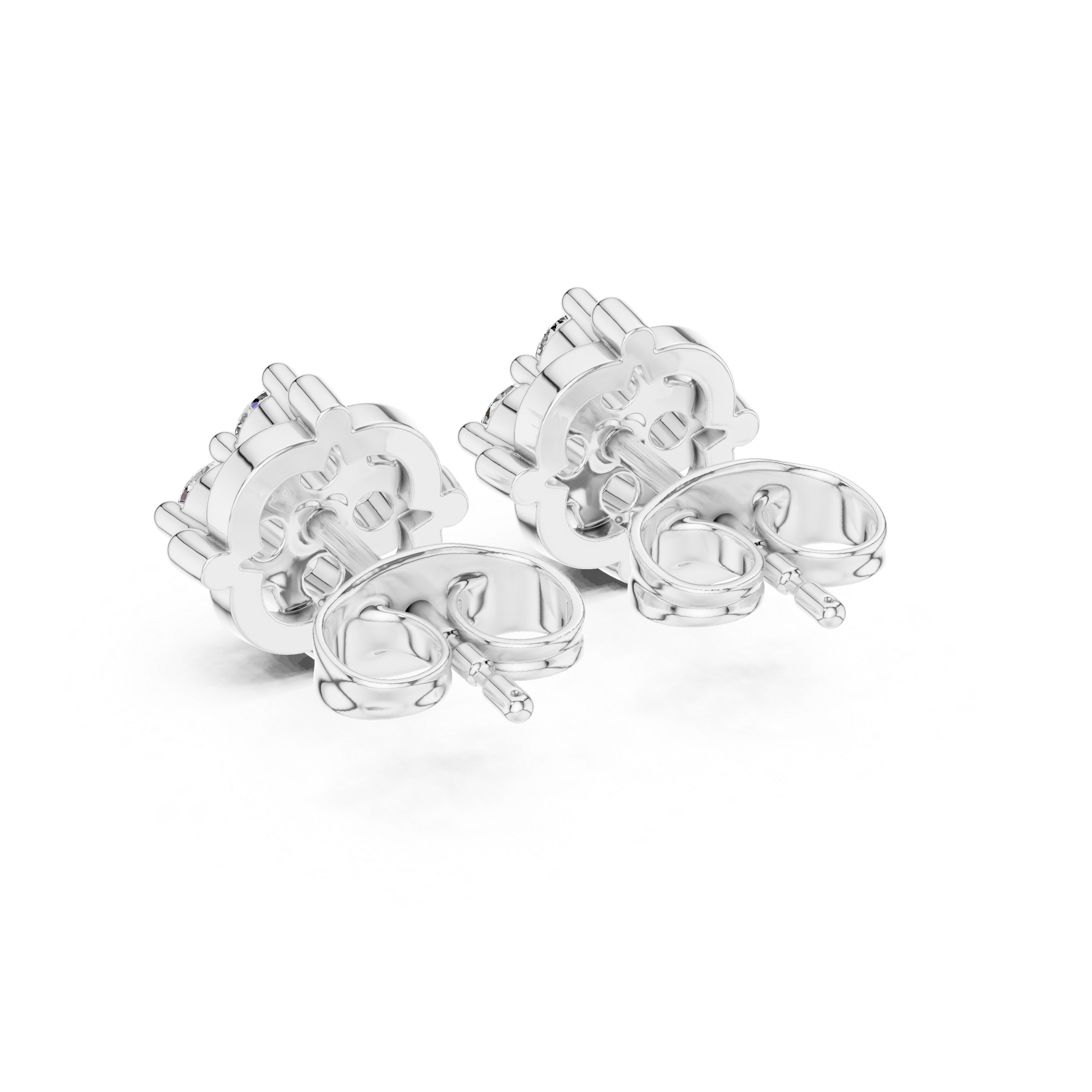 Triple Petal Diamond Stud Earrings in White Gold - VYKA Diamonds