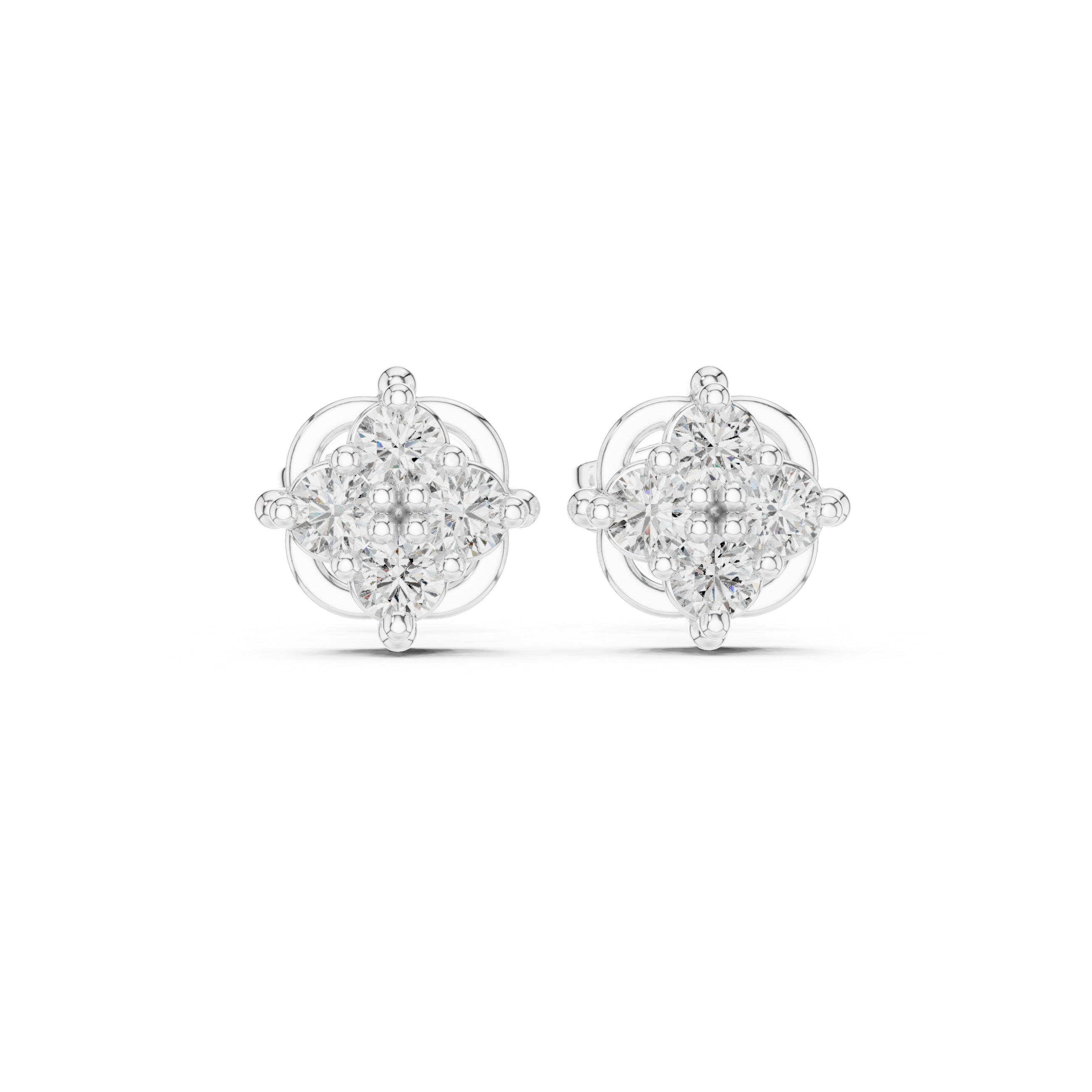 Triple Petal Diamond Stud Earrings in White Gold - VYKA Diamonds