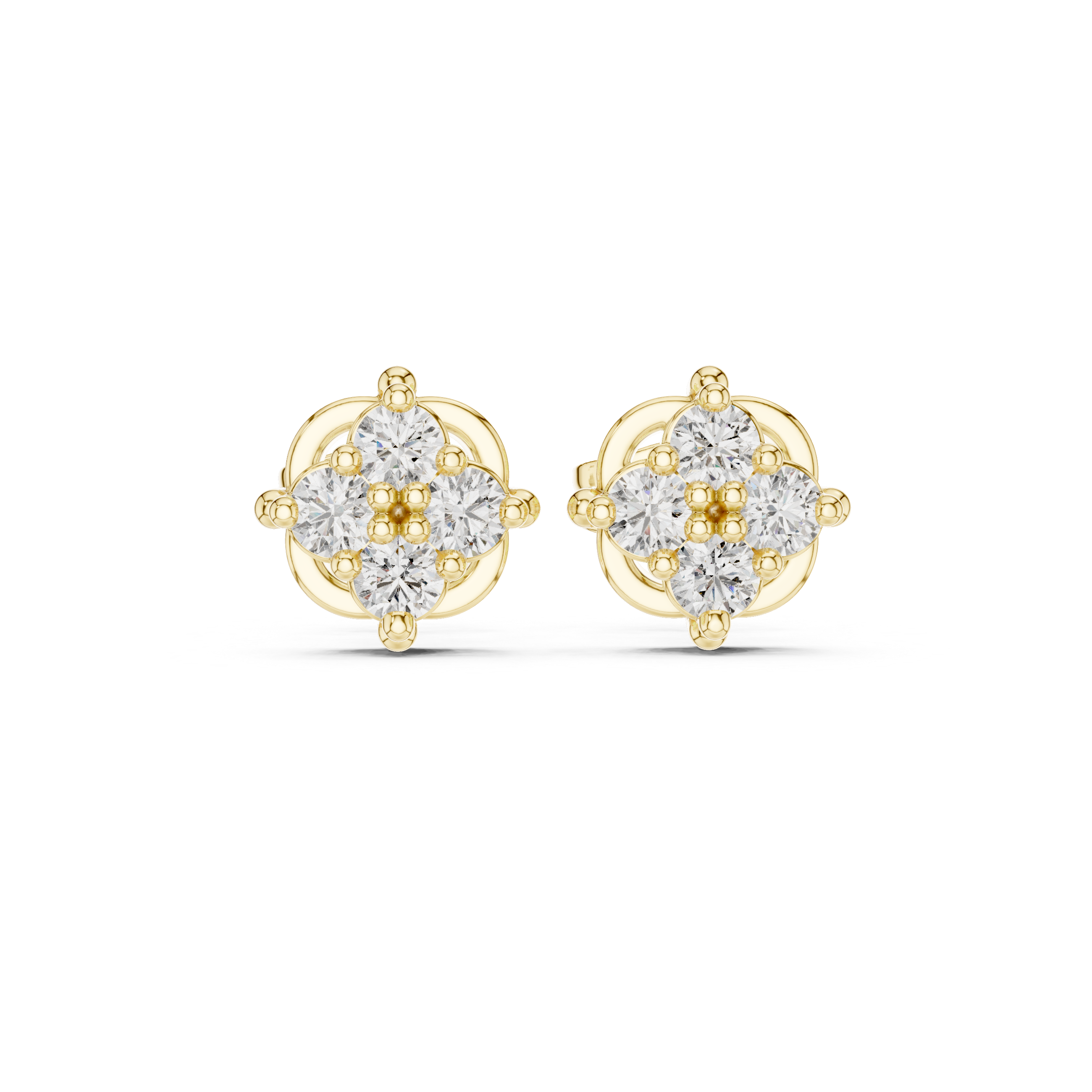 Triple Petal Diamond Stud Earrings in Yellow Gold - VYKA Diamonds