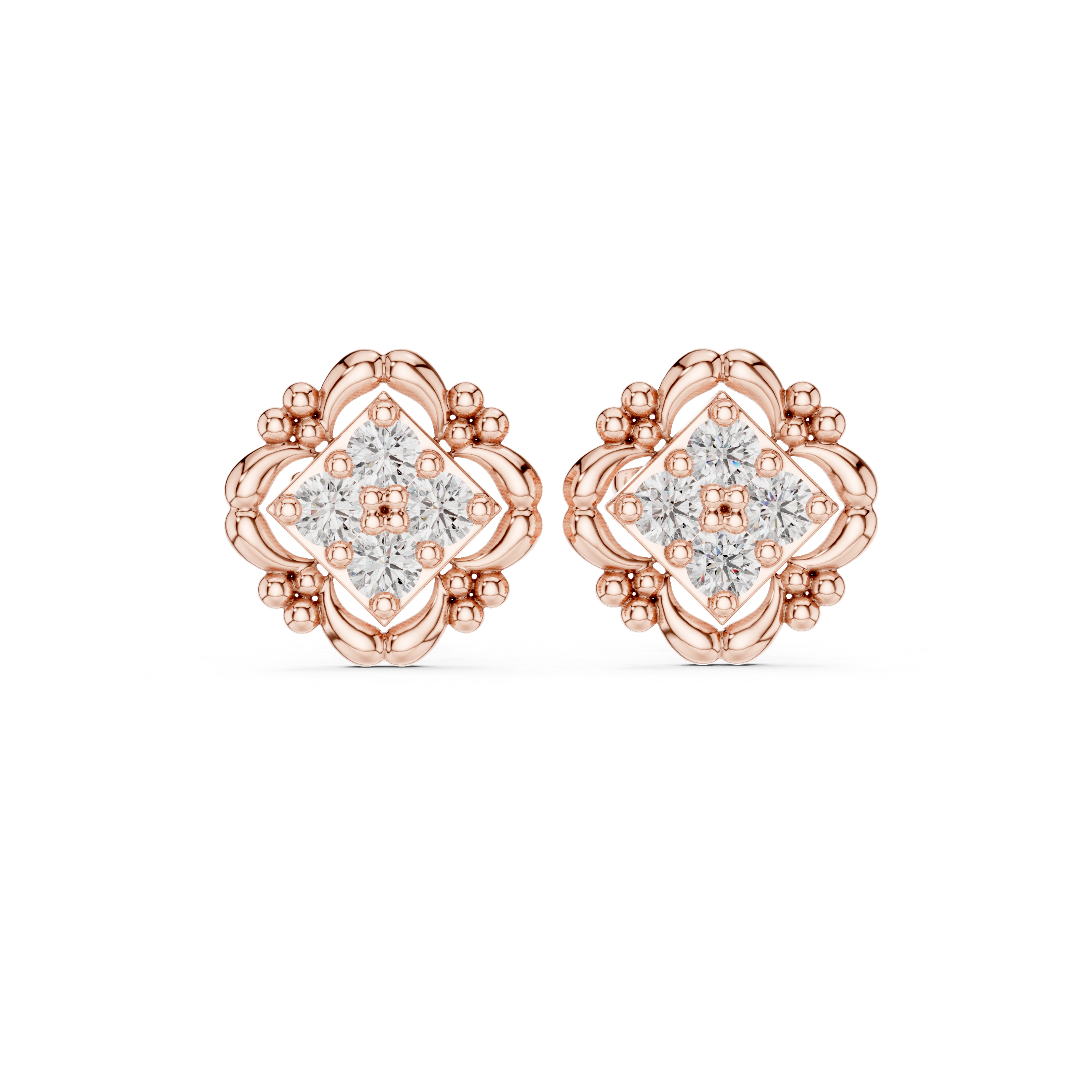 Ribbed Dome Diamond Stud Earrings in Rose Gold - VYKA Diamonds