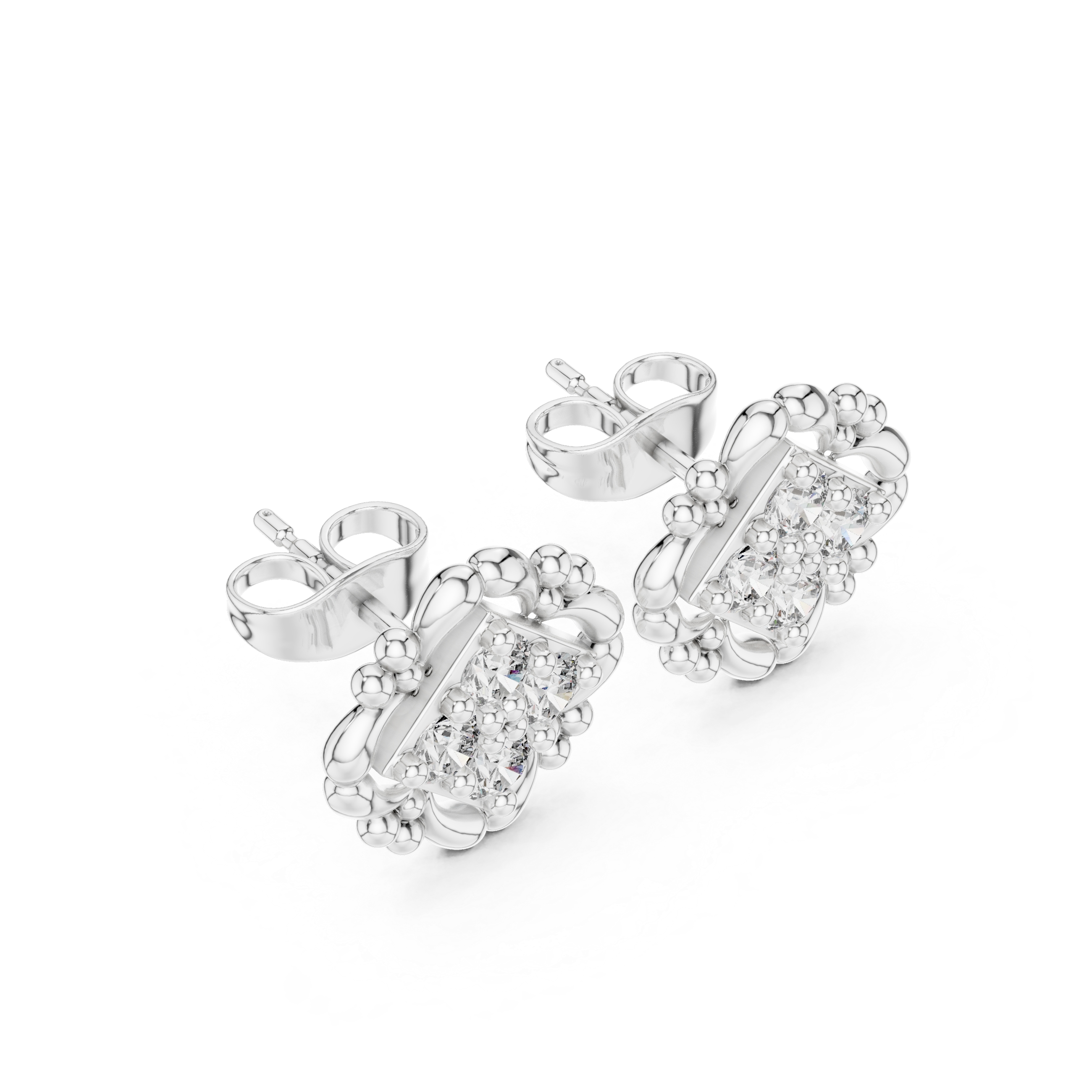Ribbed Dome Diamond Stud Earrings in White Gold - VYKA Diamonds
