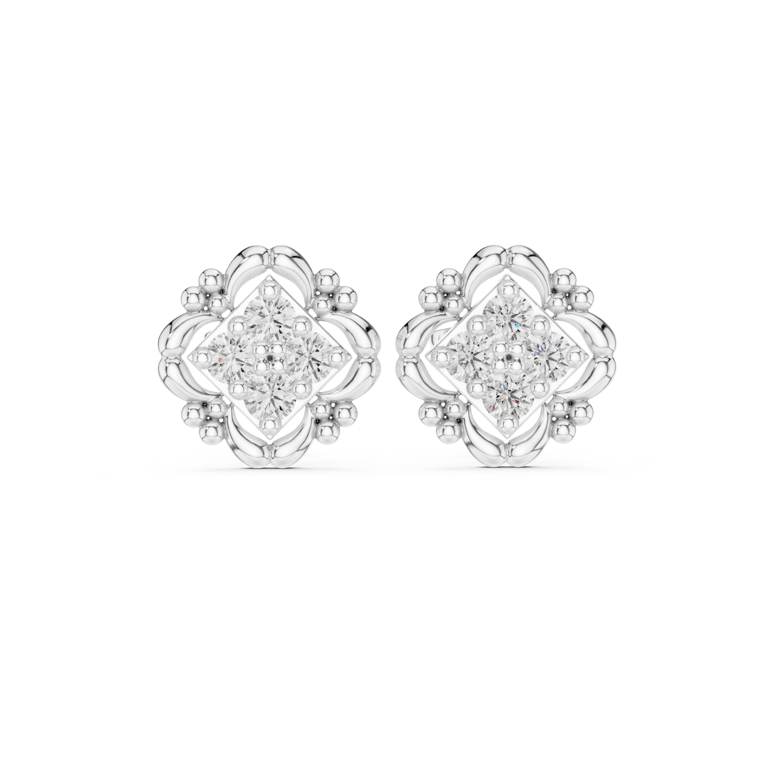 Ribbed Dome Diamond Stud Earrings in White Gold - VYKA Diamonds