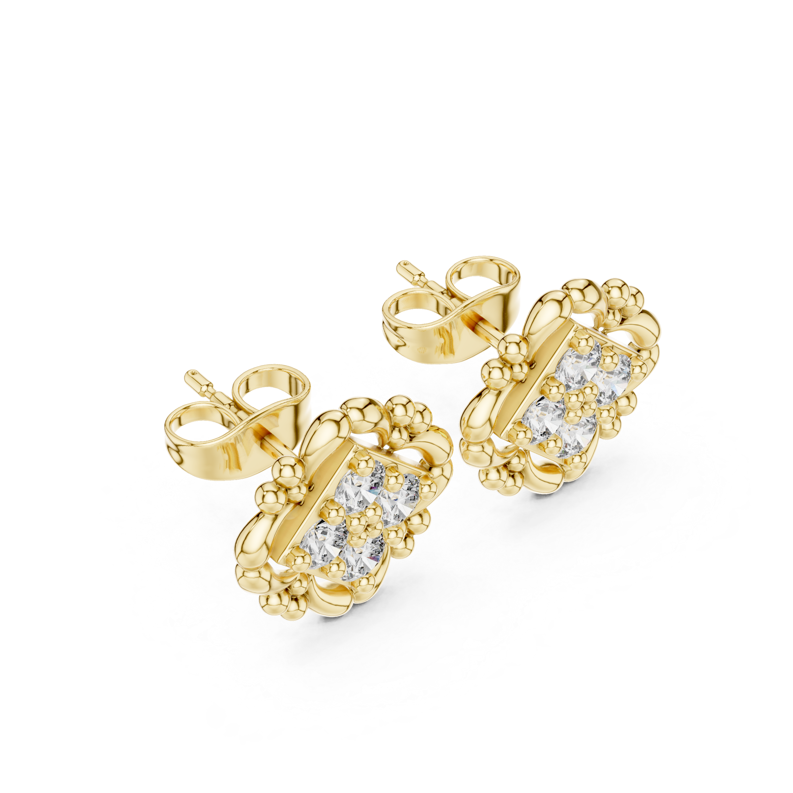 Ribbed Dome Diamond Stud Earrings in Yellow Gold - VYKA Diamonds